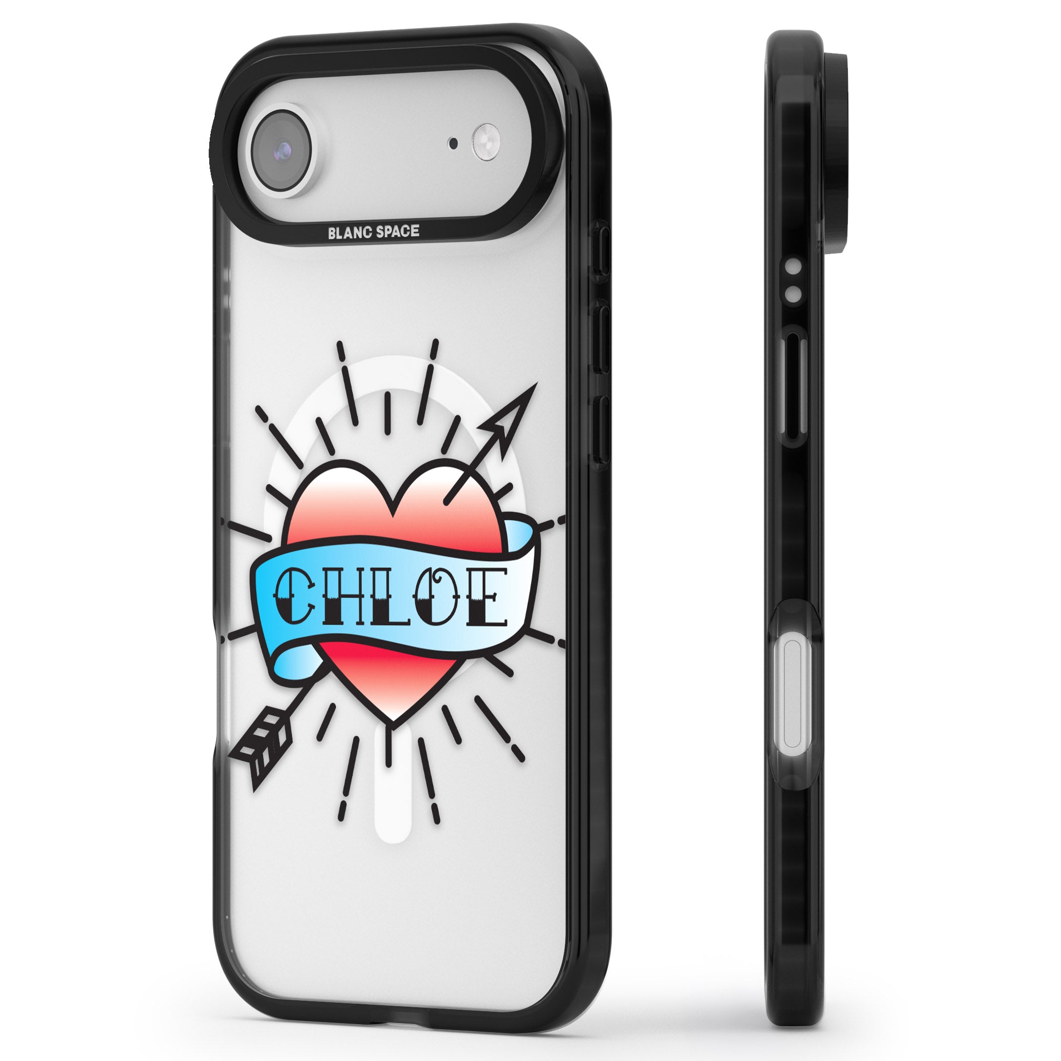 Personalised Heart Tattoo iPhone 17 Air Impact Pro Black Phone Case Side Profile