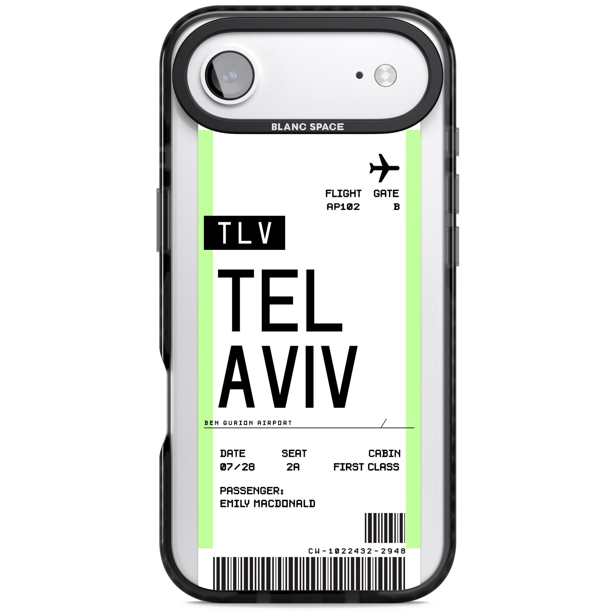 Personalised Tel Aviv Boarding Pass iPhone 17 Air Impact Pro Black Phone Case