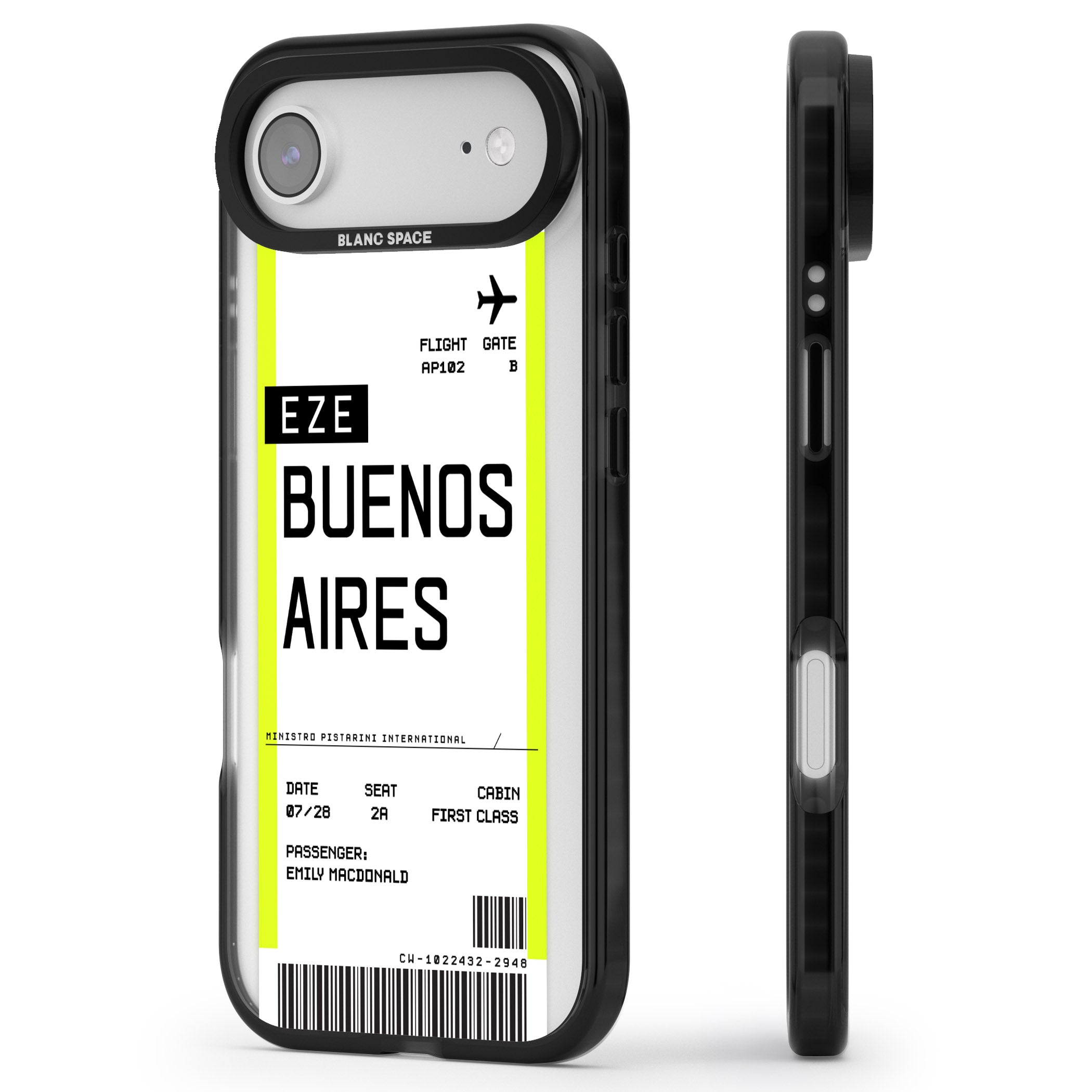 Personalised Buenos Aires Boarding Pass iPhone 17 Air Impact Pro Black Phone Case Side Profile