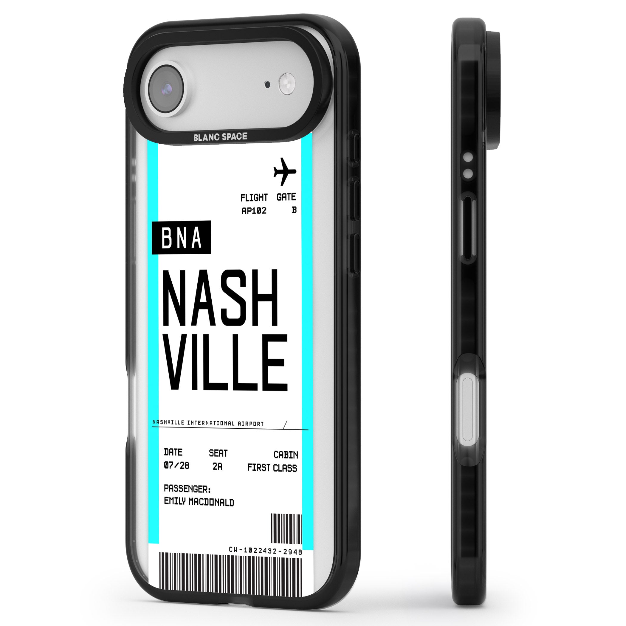 Personalised Nashville Boarding Pass iPhone 17 Air Impact Pro Black Phone Case Side Profile