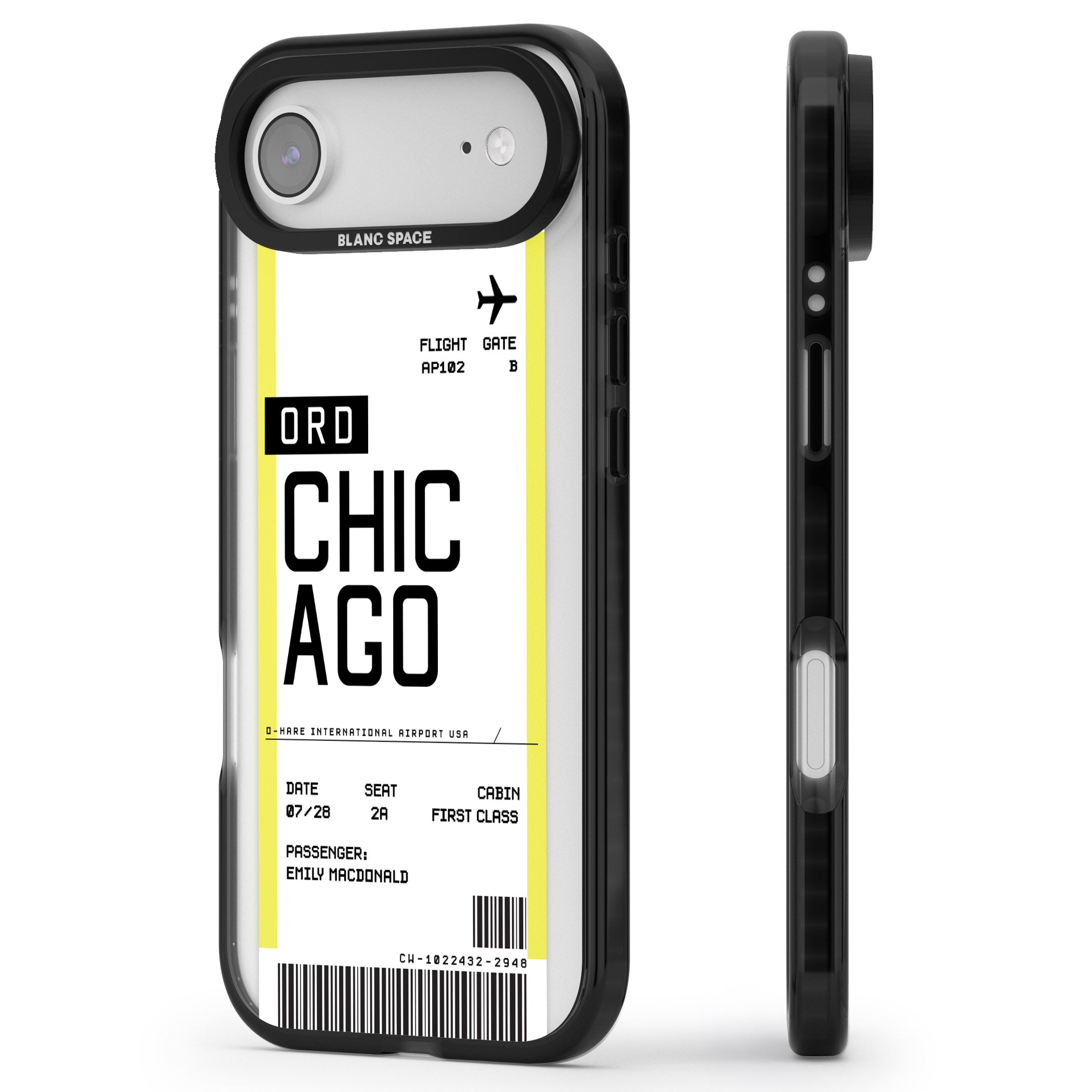 Personalised Chicago Boarding Pass iPhone 17 Air Impact Pro Black Phone Case Side Profile