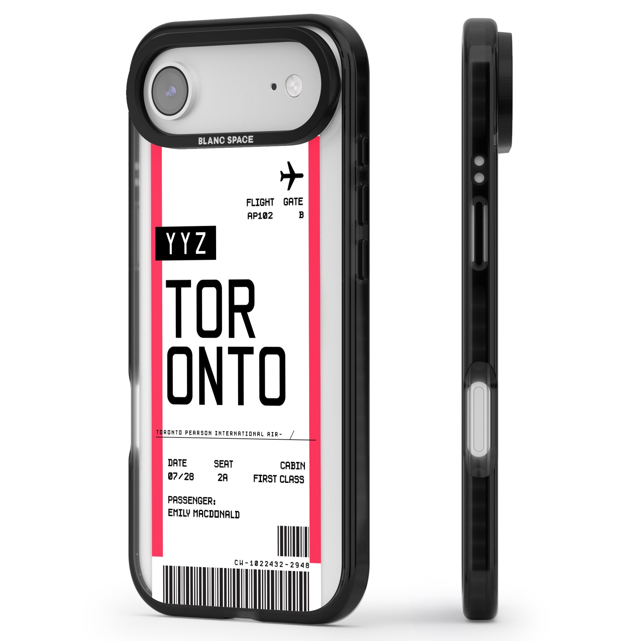 Personalised Toronto Boarding Pass iPhone 17 Air Impact Pro Black Phone Case Side Profile