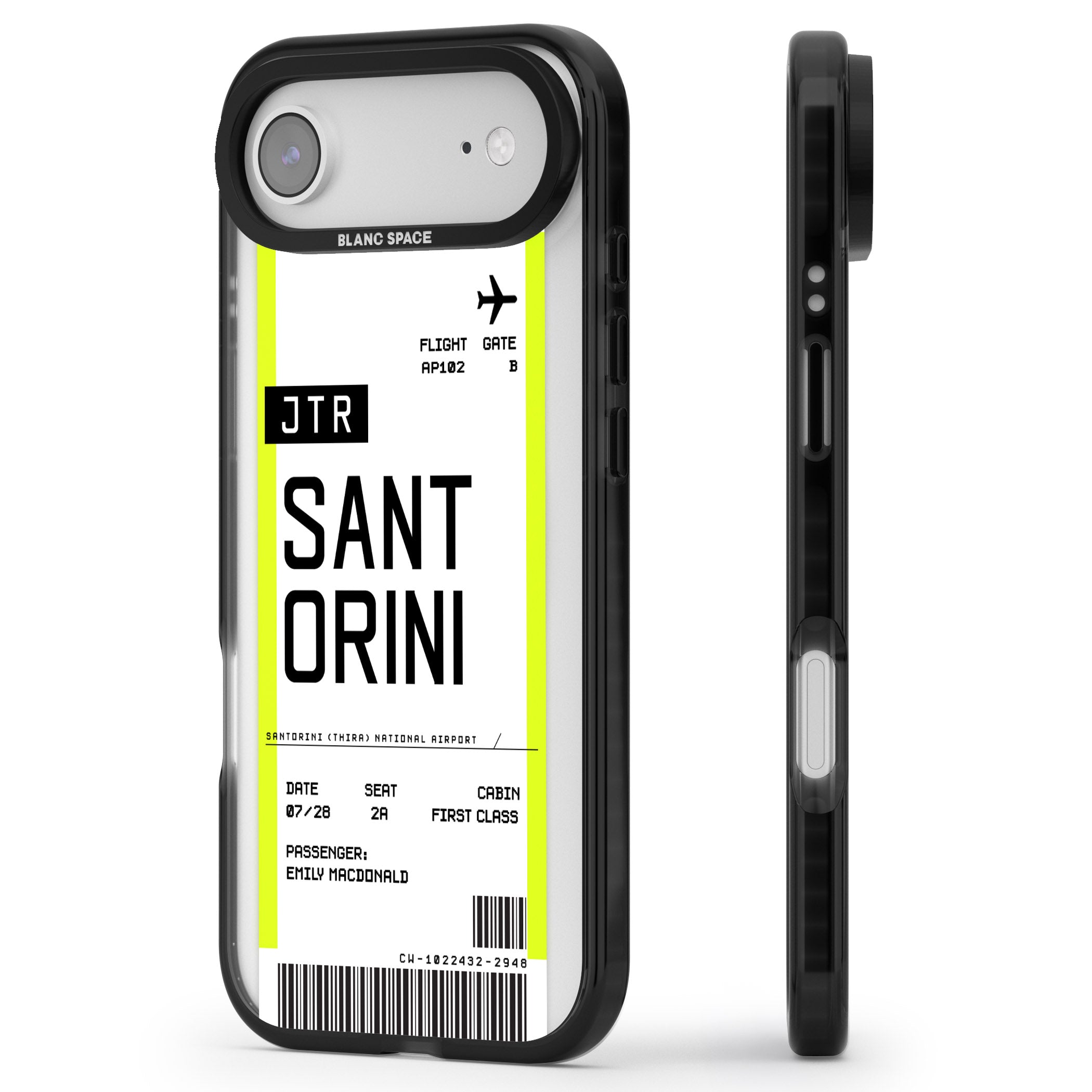 Personalised Santorini Boarding Pass iPhone 17 Air Impact Pro Black Phone Case Side Profile
