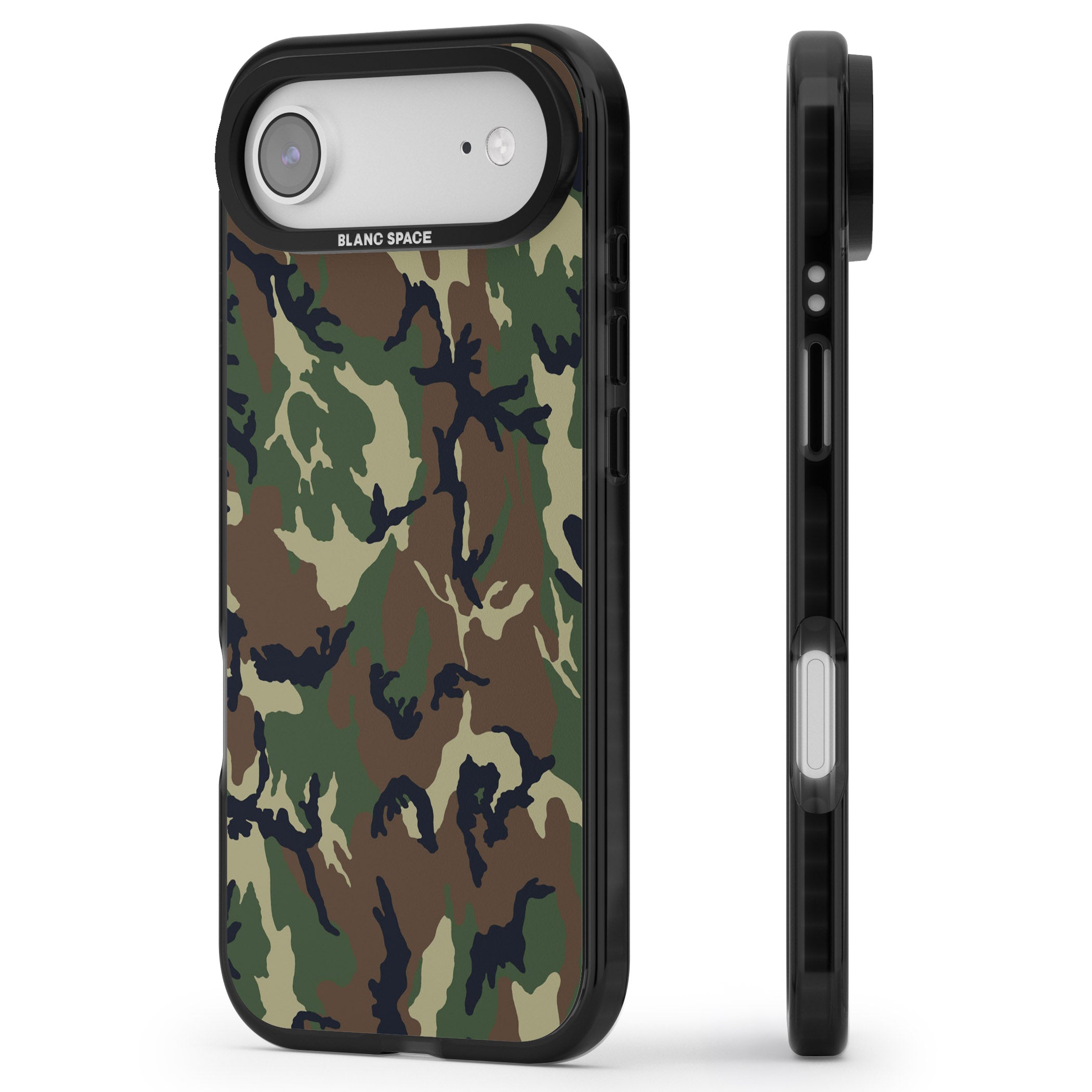 Forest Green Camo iPhone 17 Air Impact Pro Black Phone Case Side Profile