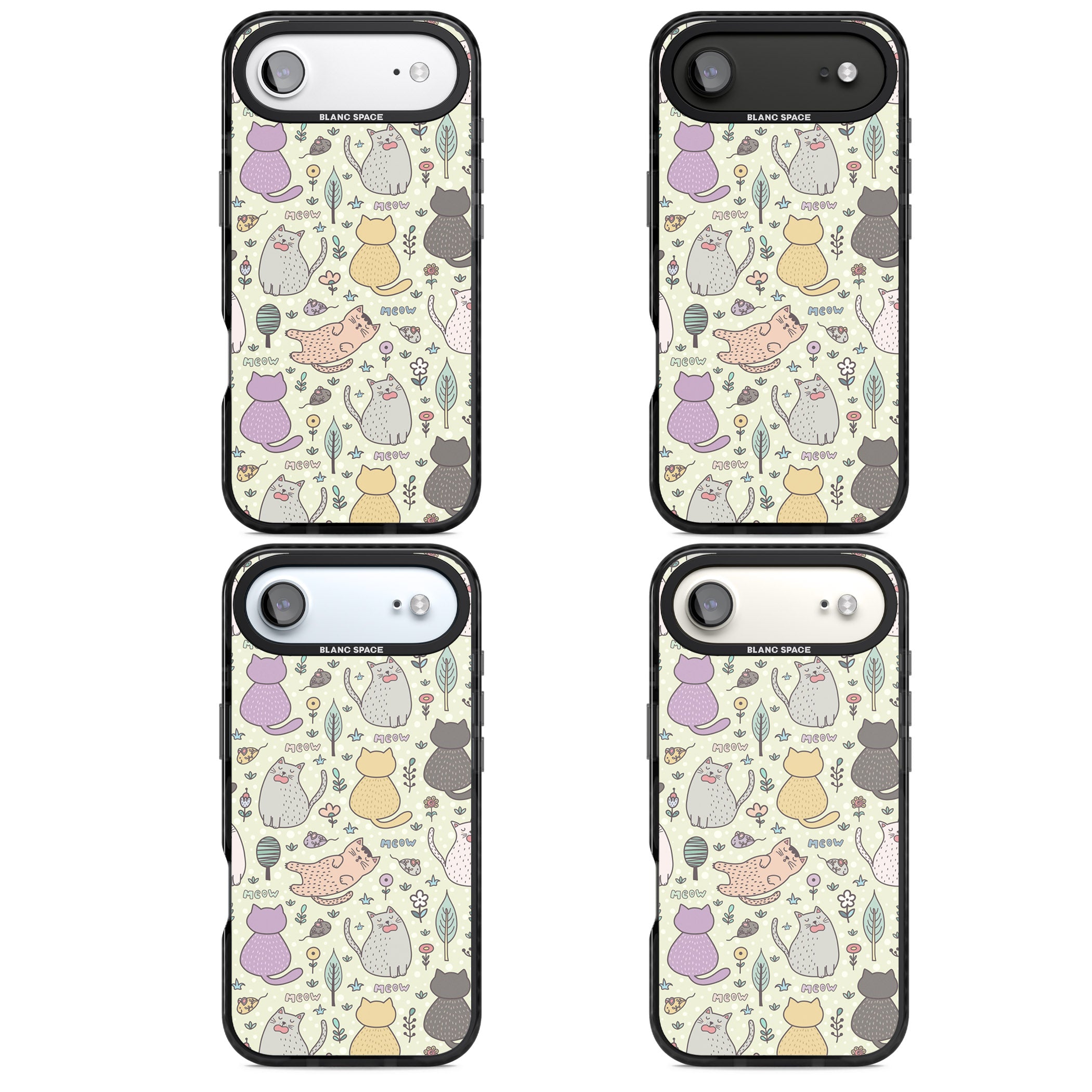 Cat Pattern Cream iPhone 17 Air Impact Pro Black Phone Case APT Impact Protection