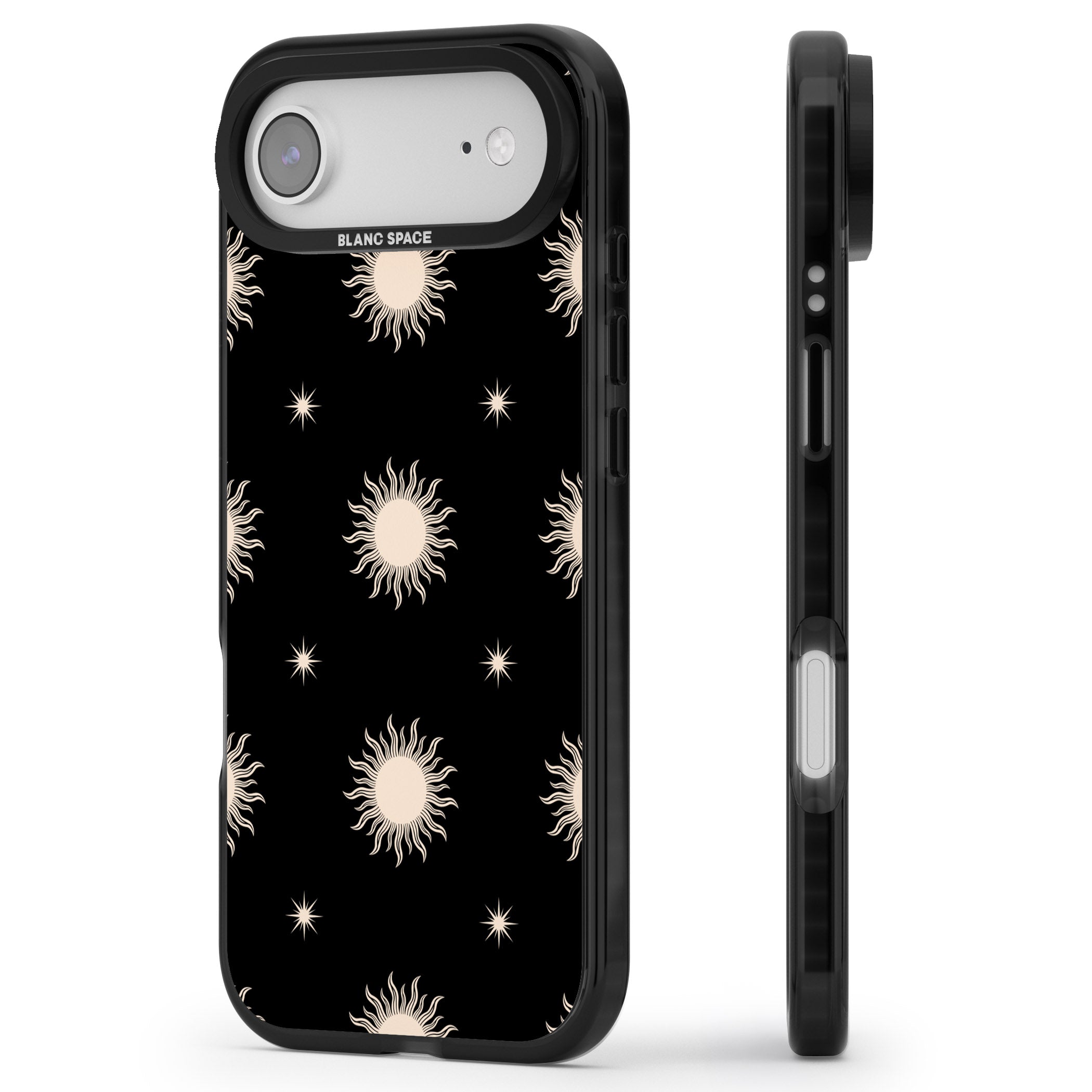 Celestial Patterns Classic Suns (Black) iPhone 17 Air Impact Pro Black Phone Case Side Profile