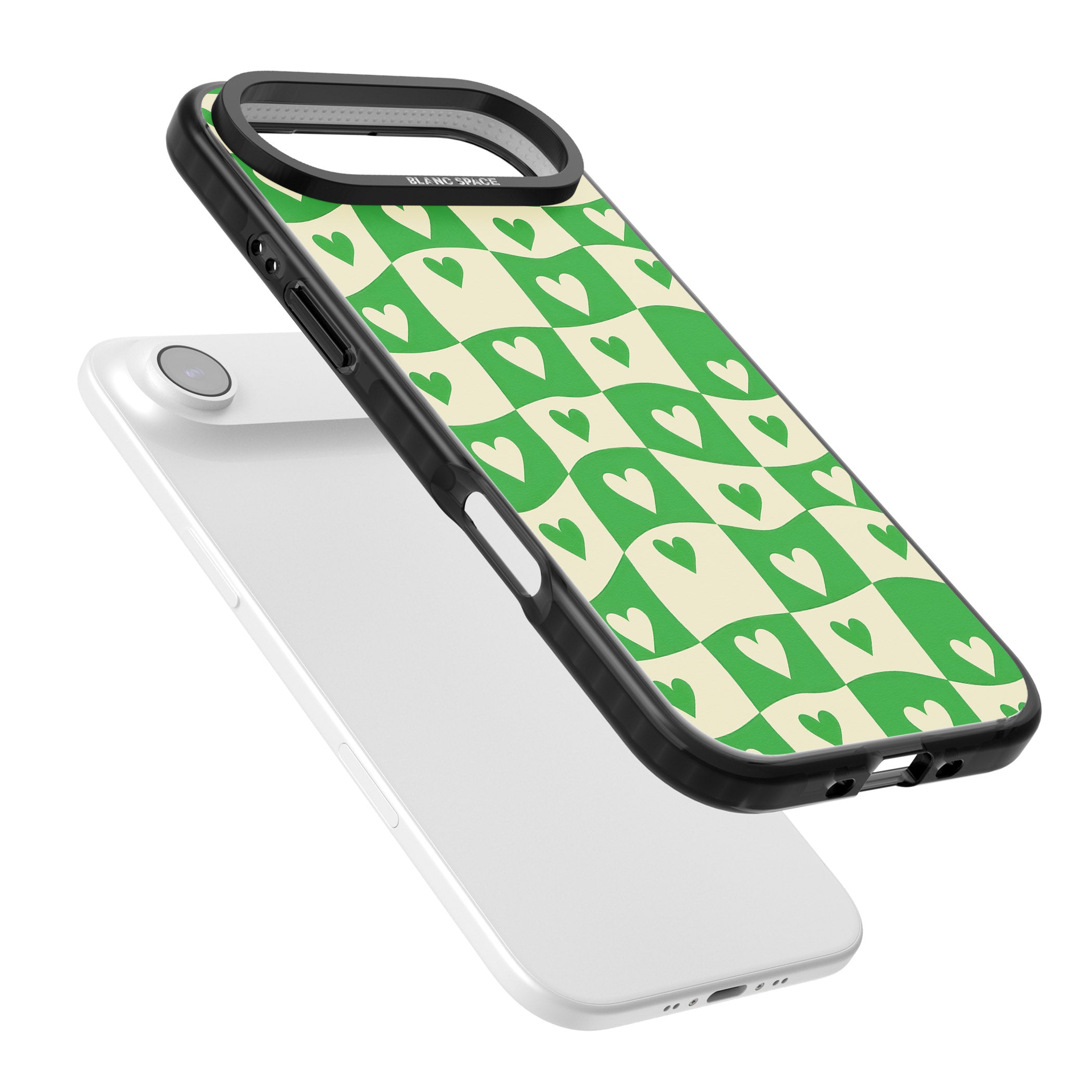 Green Wavy Checked Hearts iPhone 17 Air Impact Pro Black Phone Case Colours