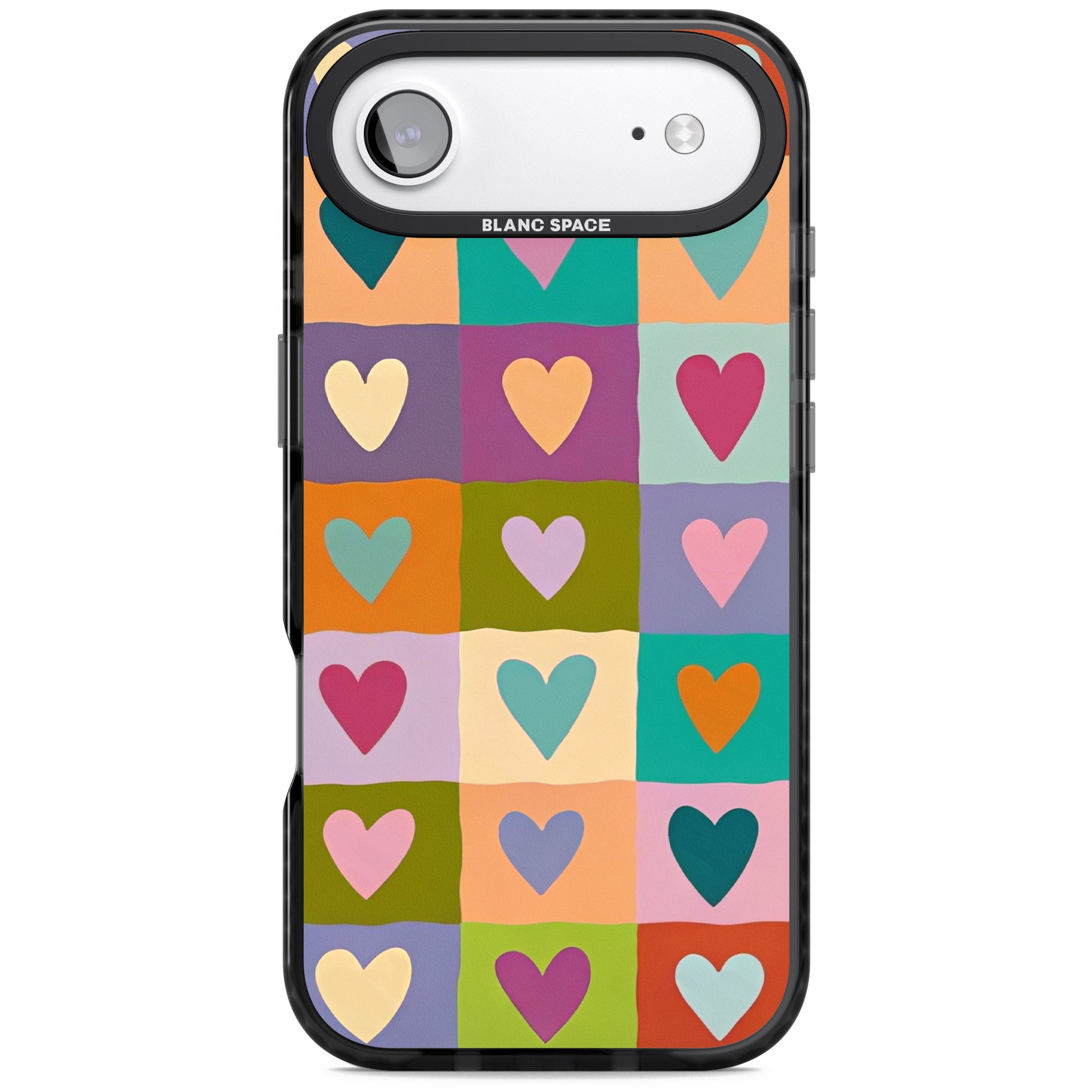Multicolour Checked Hearts iPhone 17 Air Impact Pro Black Phone Case