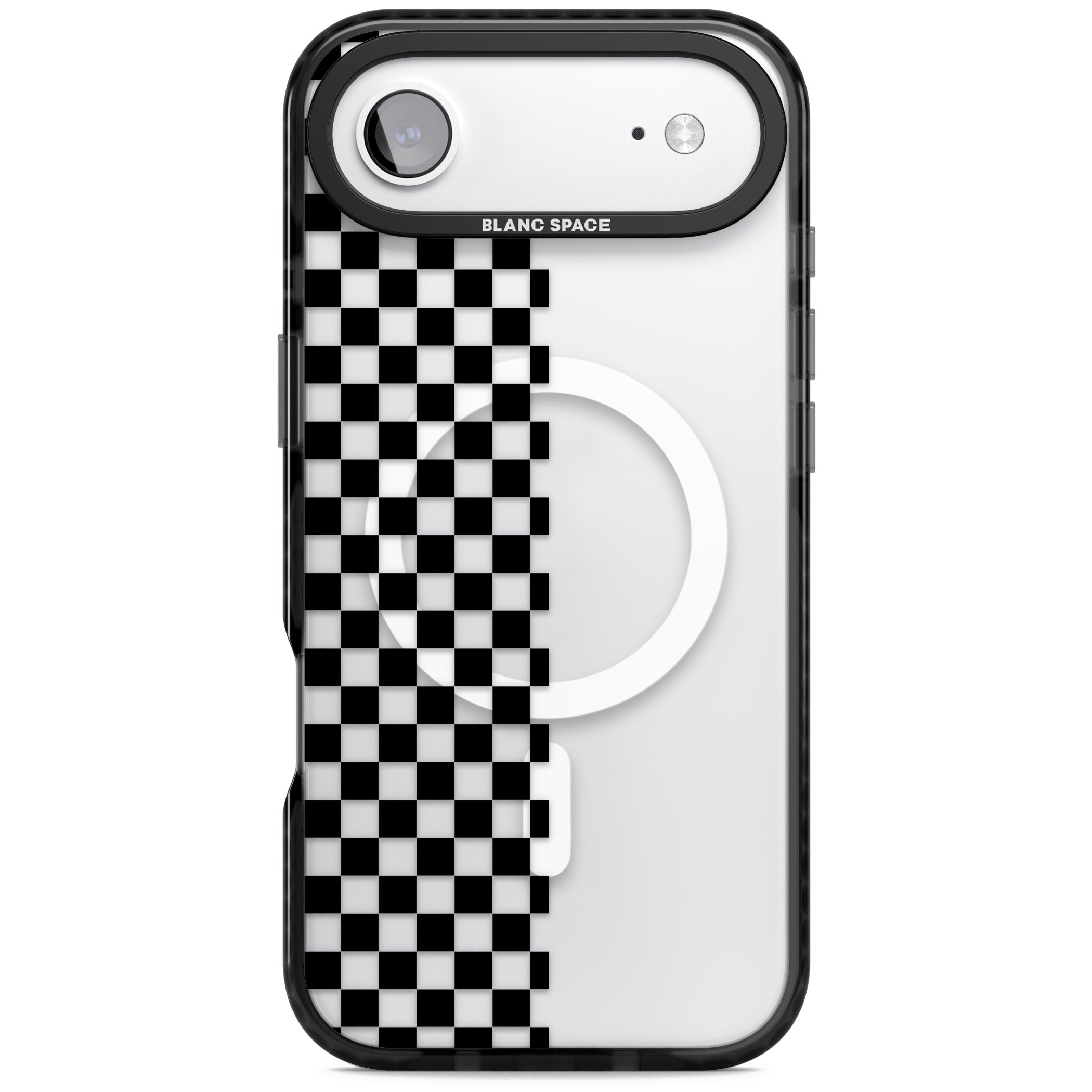 Checker: Half Black Check On Clear iPhone 17 Air Impact Pro Black Phone Case