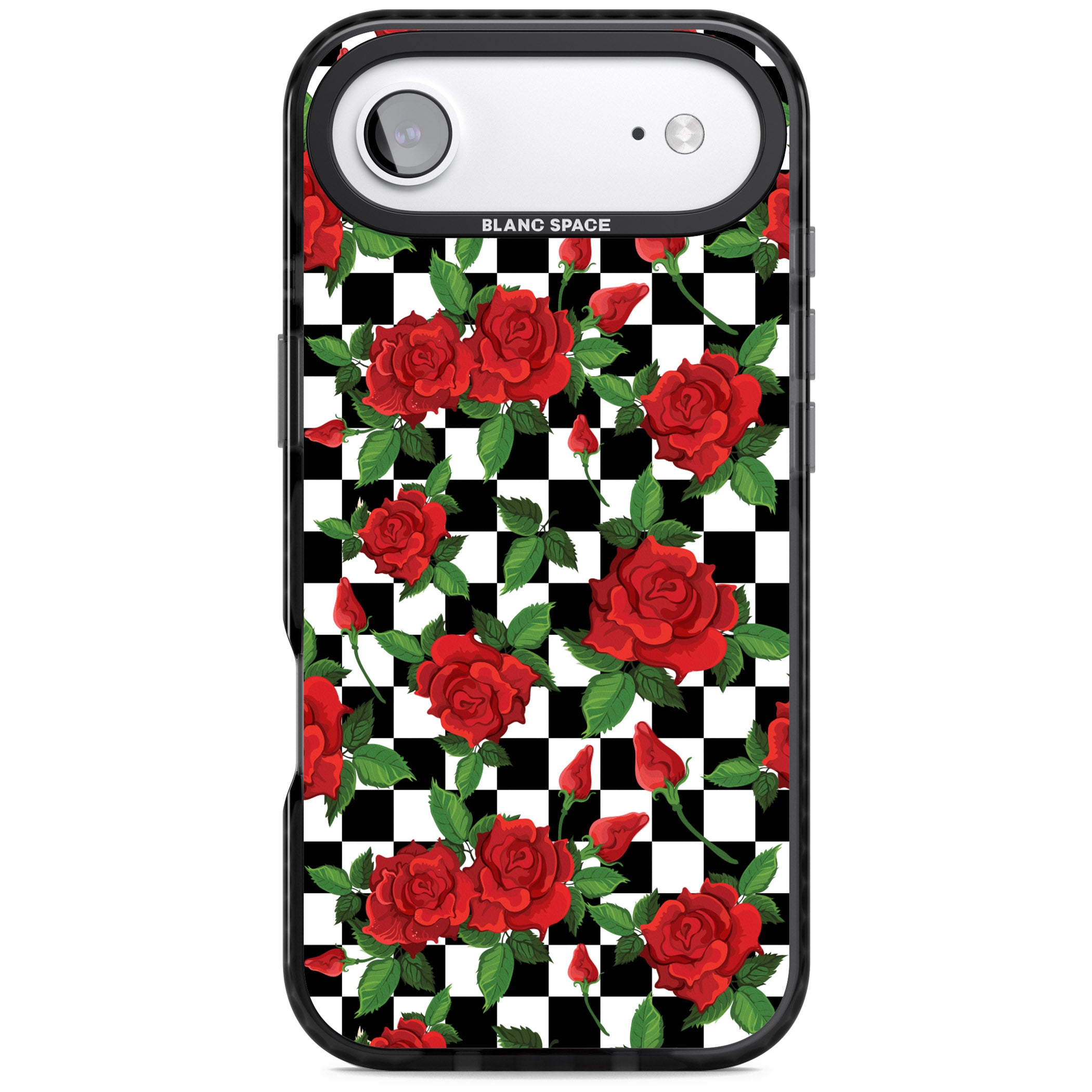 Checkered Roses iPhone 17 Air Impact Pro Black Phone Case