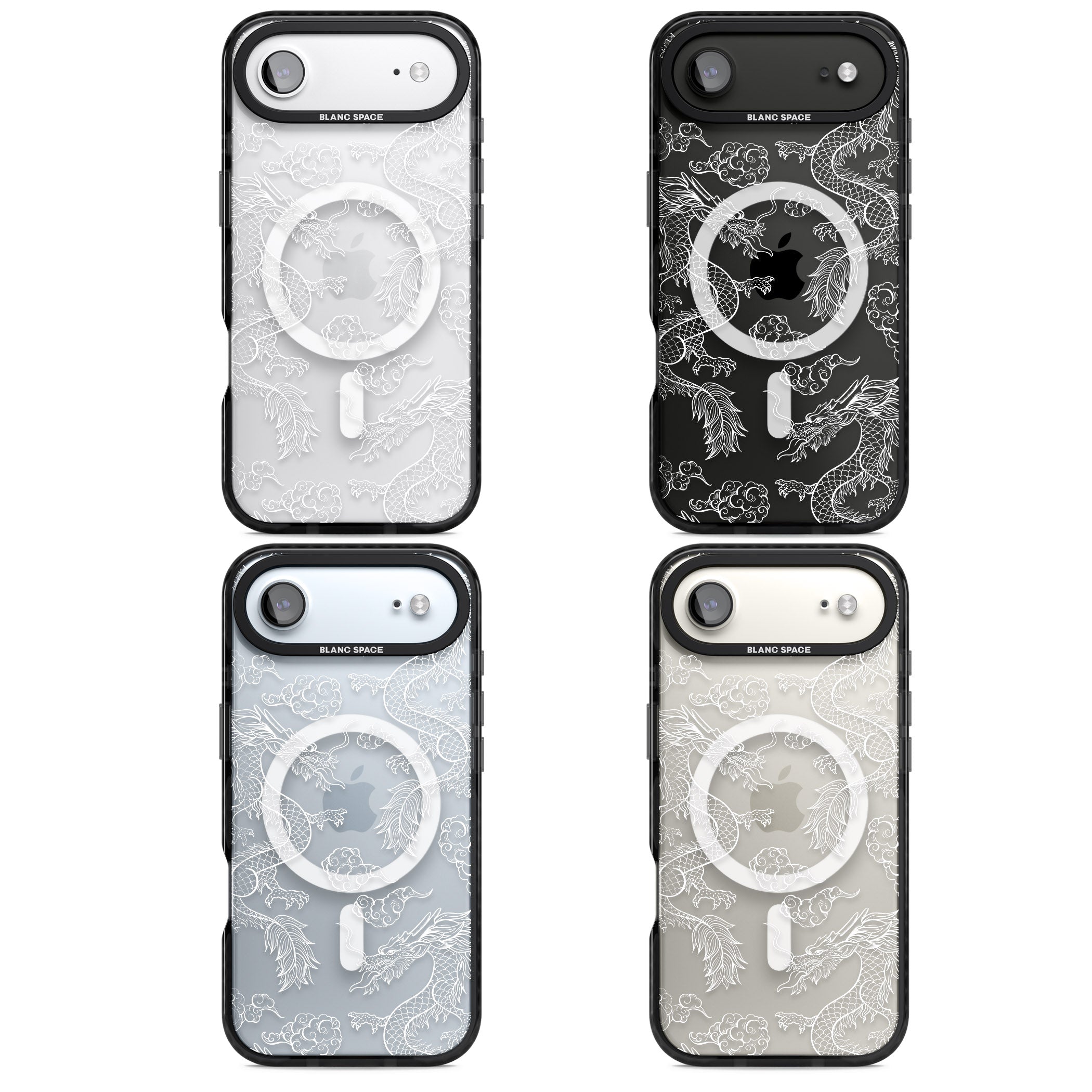 White Dragon Pattern iPhone 17 Air Impact Pro Black Phone Case APT Impact Protection