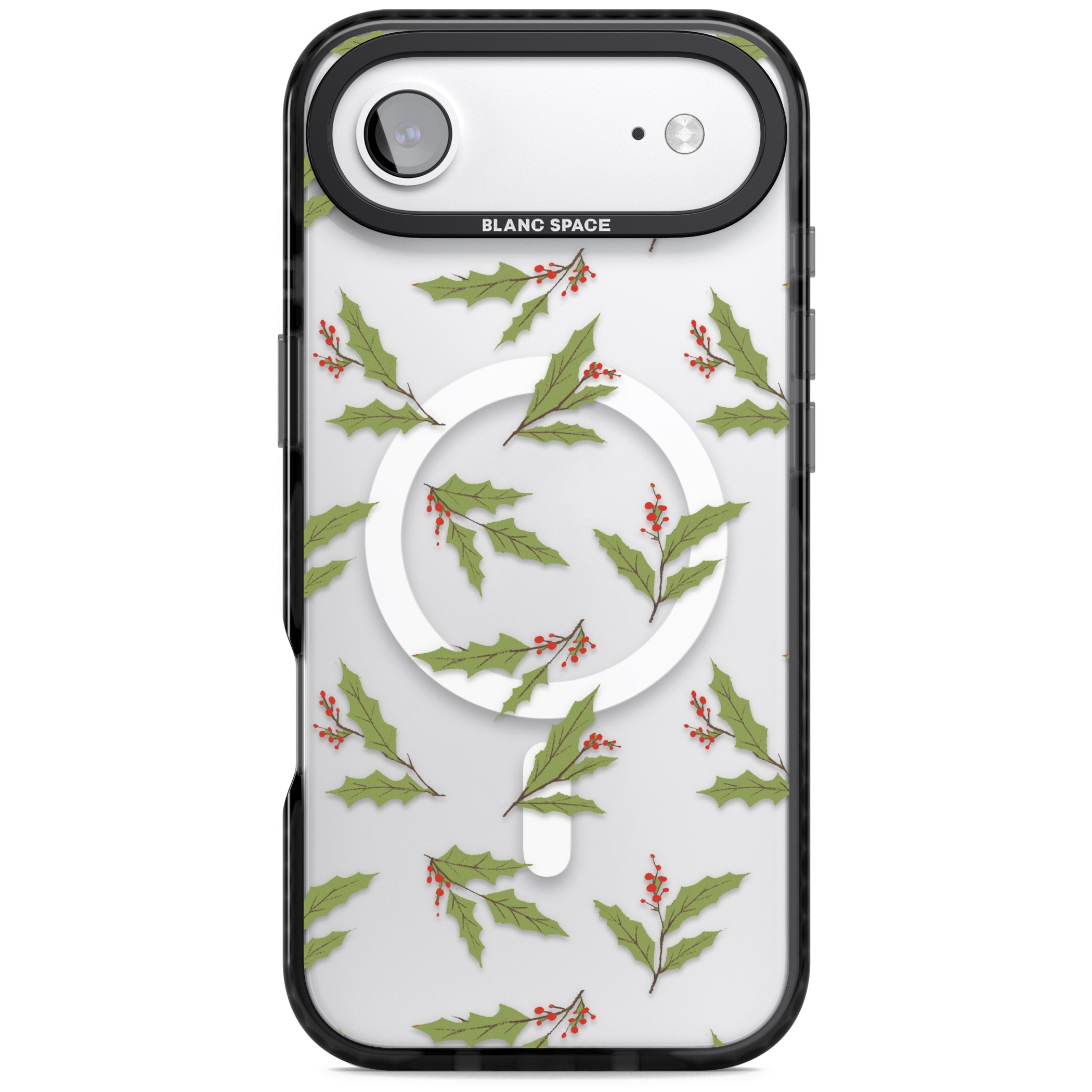 Christmas Holly Pattern iPhone 17 Air Impact Pro Black Phone Case