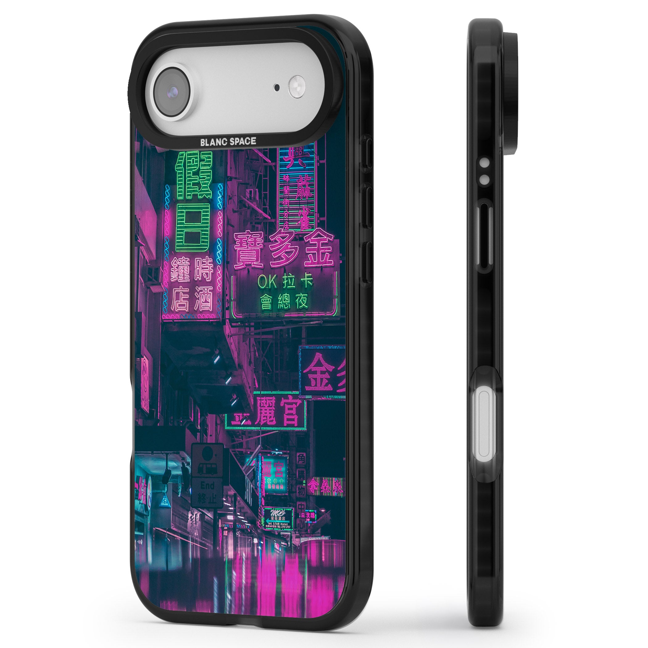 Neon Night Strip iPhone 17 Air Impact Pro Black Phone Case Side Profile