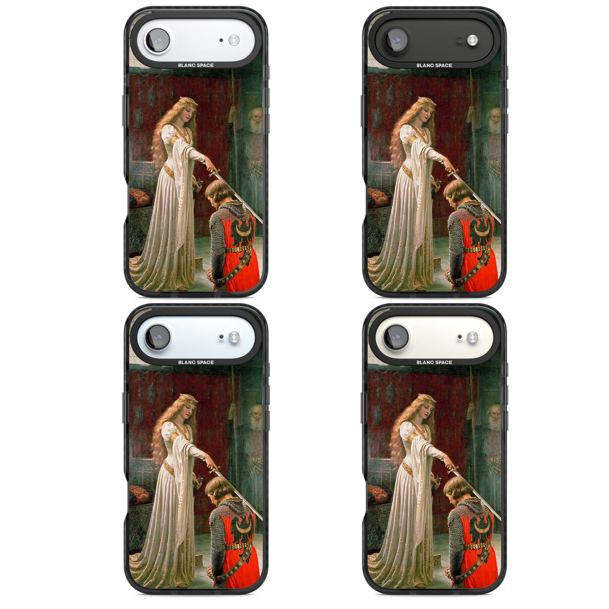 The Accolade renaissance art iPhone case featuring Edmund Blair Leighton's painting of a queen knighting a kneeling knight | Black Impact Magsafe case for iPhone Air