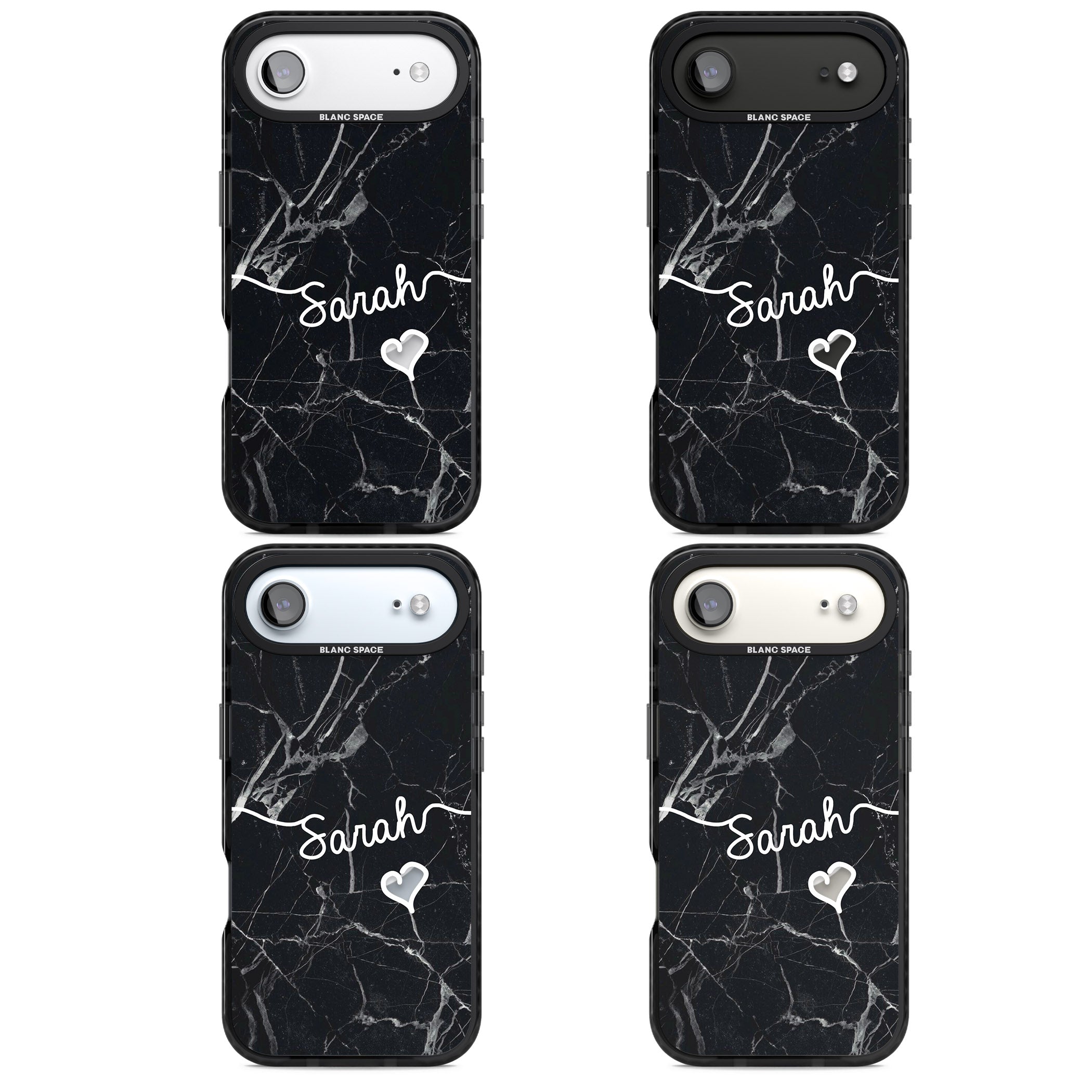 Personalised Black Marble Heart iPhone 17 Air Impact Pro Black Phone Case APT Impact Protection