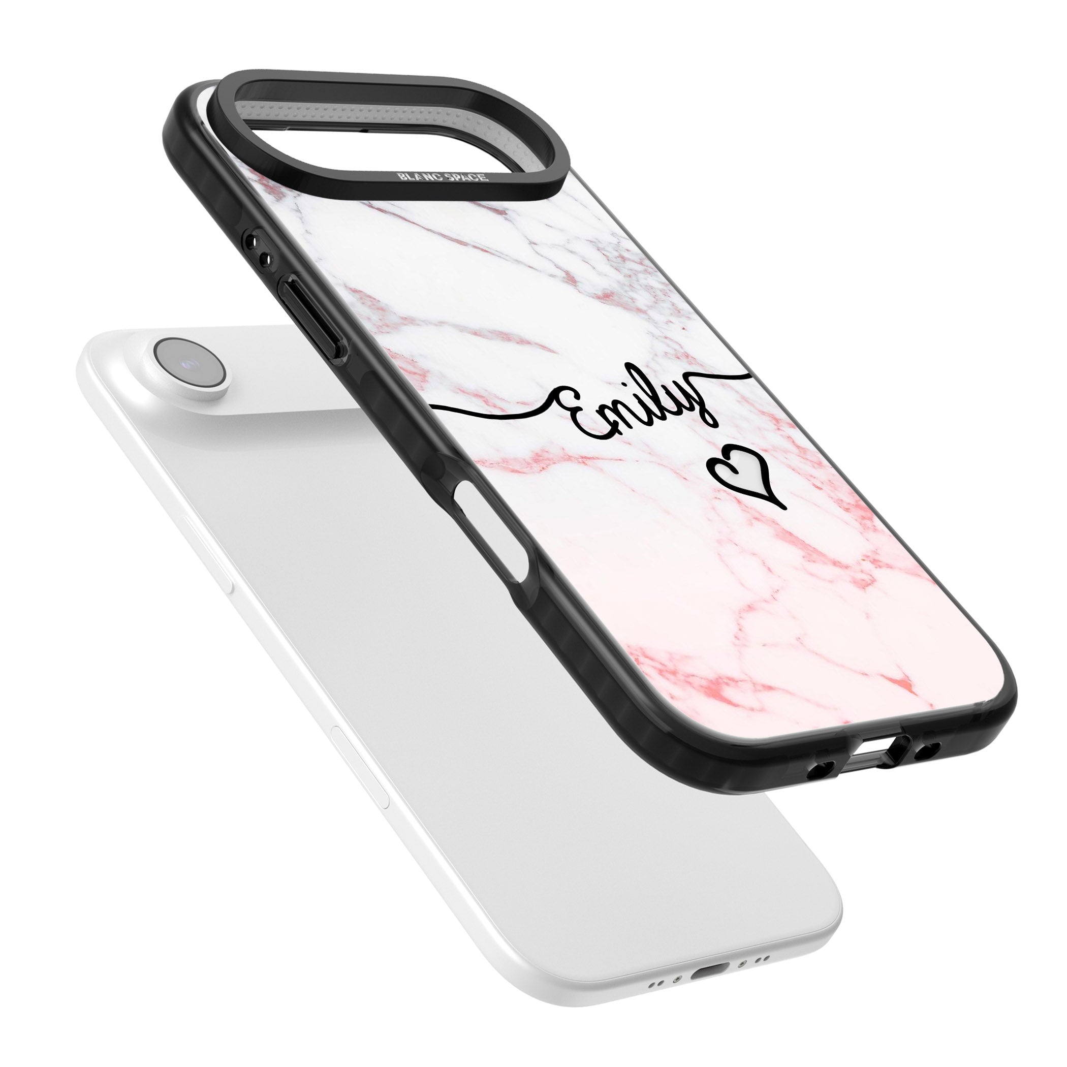 Personalised Pink Fade Marble Heart iPhone 17 Air Impact Pro Black Phone Case Colours