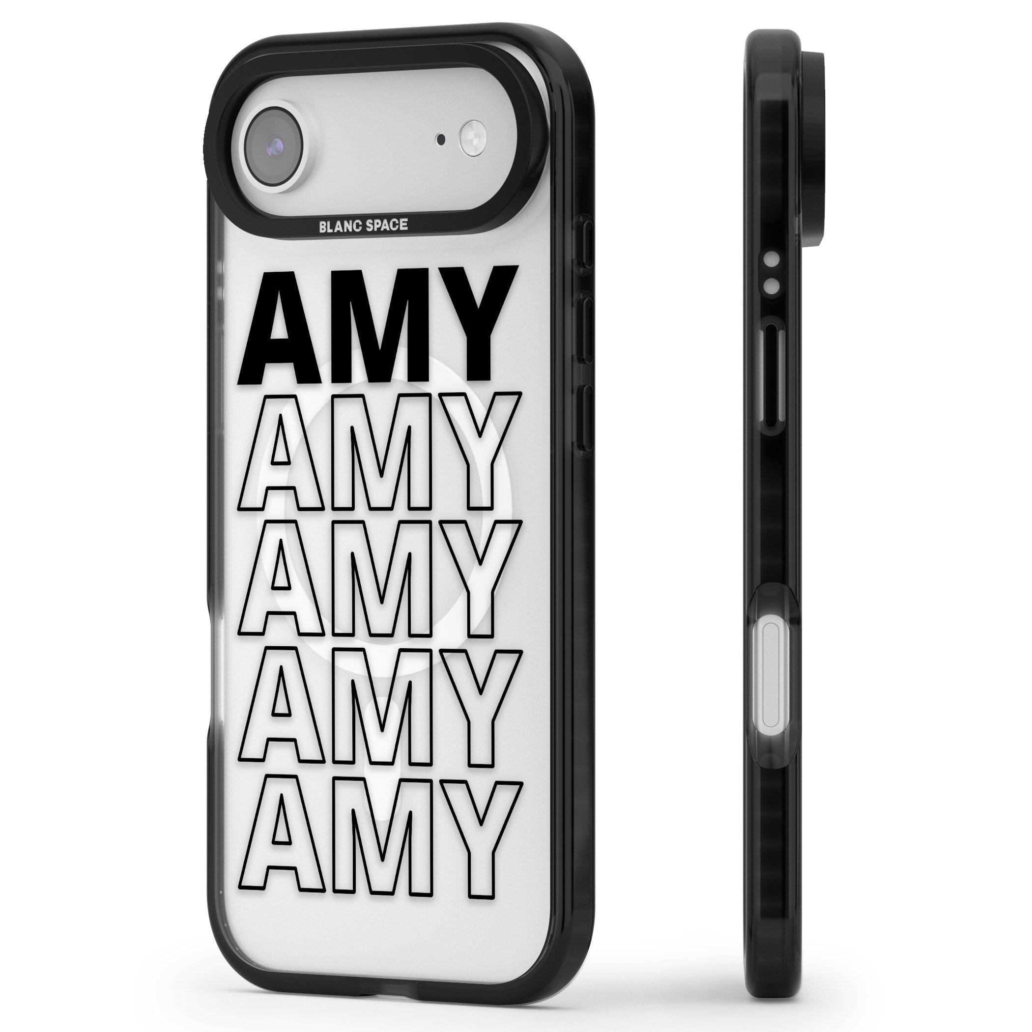 Personalised Bold Name Repetition iPhone 17 Air Impact Pro Black Phone Case Side Profile