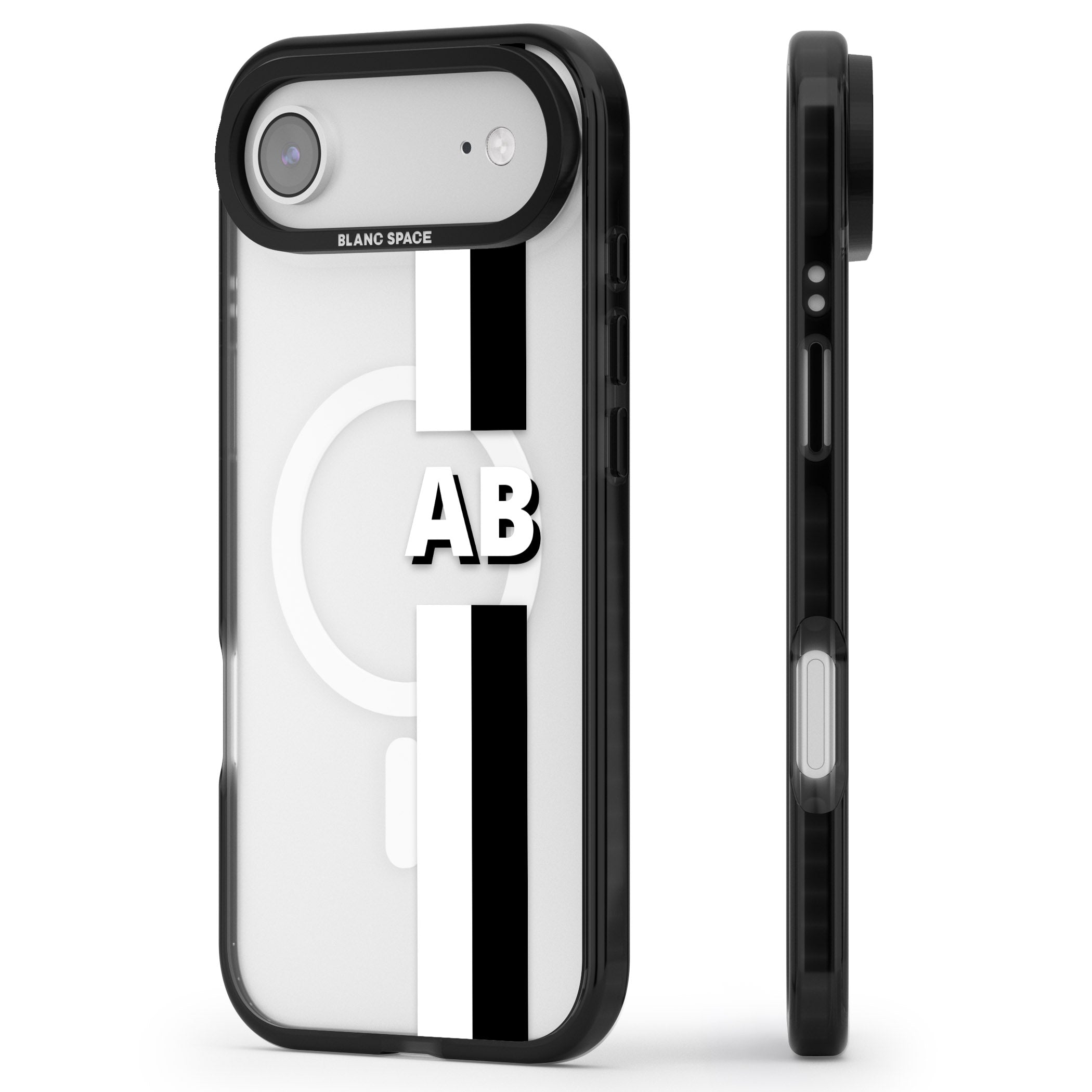 Personalised Bold Two Stripe Name iPhone 17 Air Impact Pro Black Phone Case Side Profile
