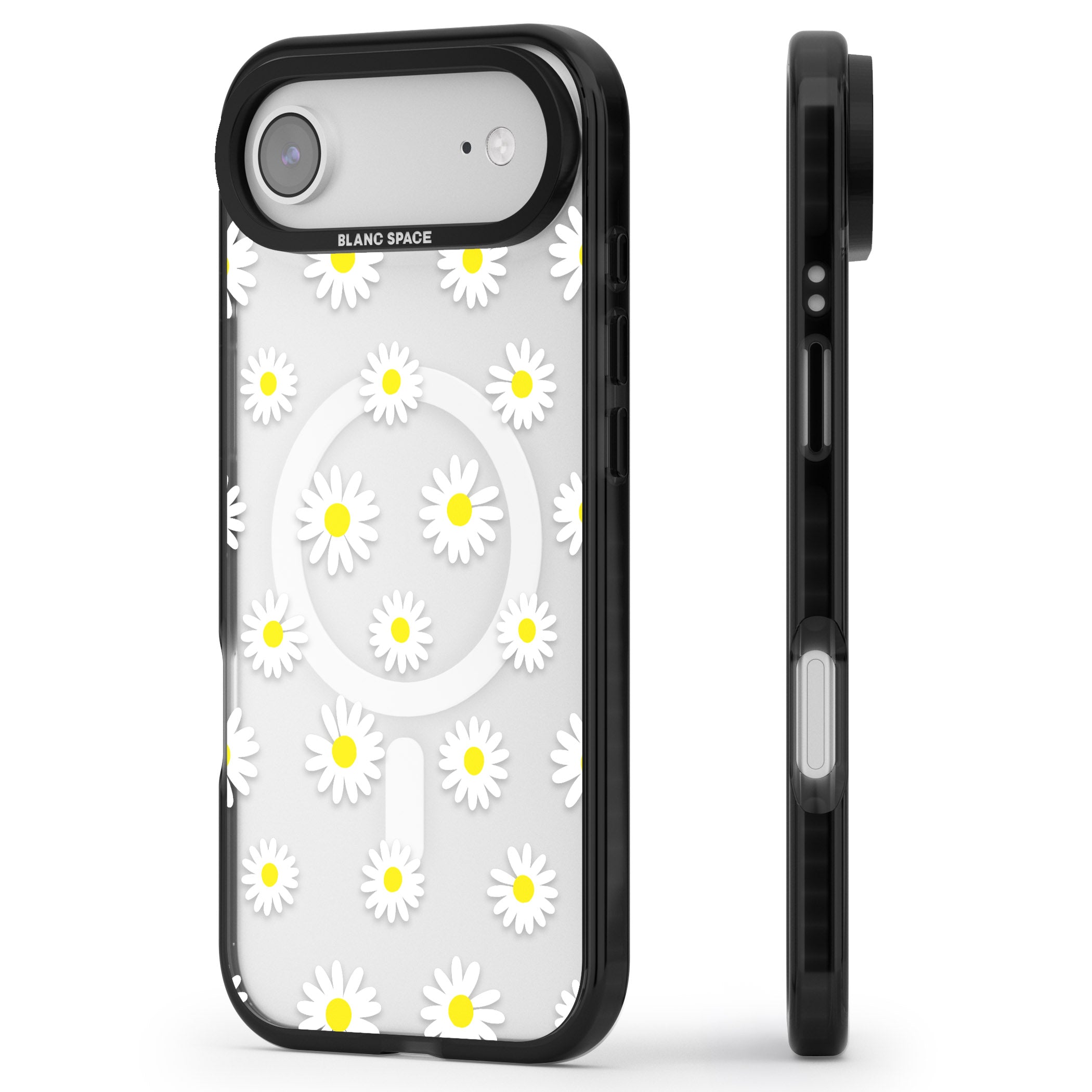 Personalised White Daisy Pattern iPhone 17 Air Impact Pro Black Phone Case Side Profile