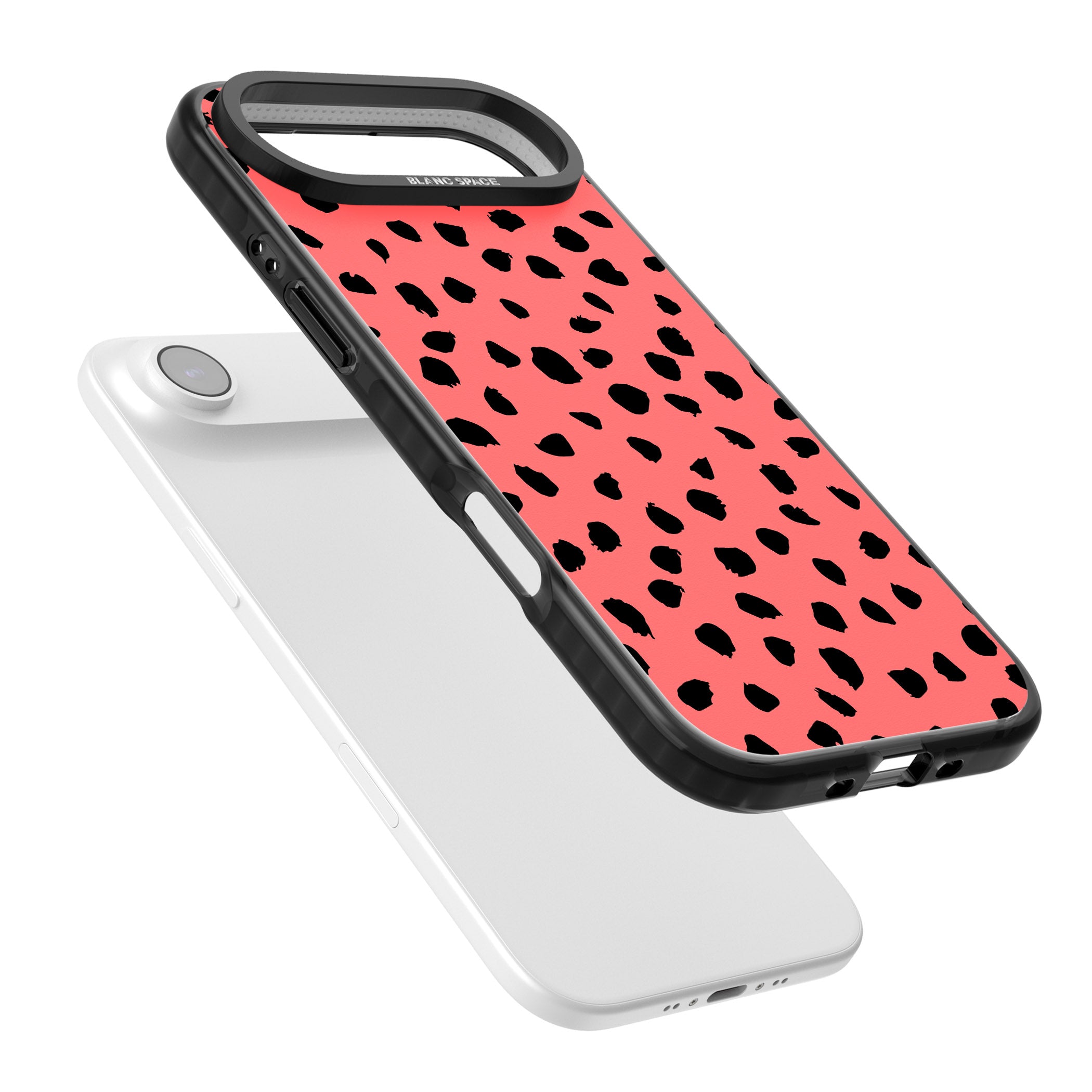 Black Dalmatian Spots On Coral iPhone 17 Air Impact Pro Black Phone Case Colours