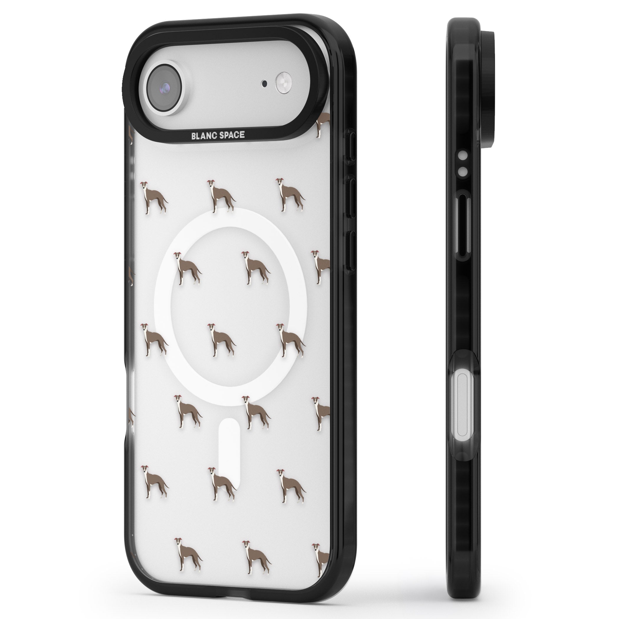 Whippet Dog Pattern Clear iPhone 17 Air Impact Pro Black Phone Case Side Profile