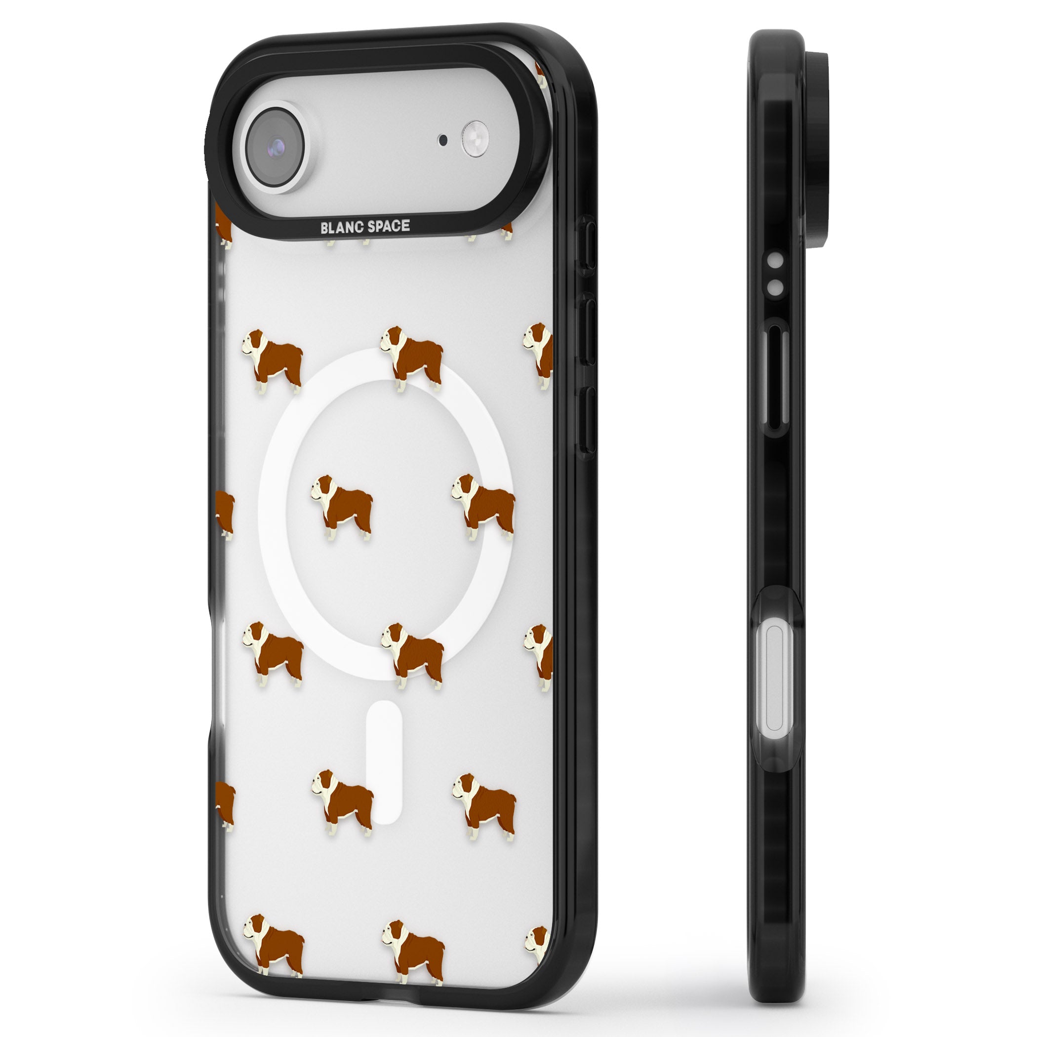 Bulldog Pattern Clear iPhone 17 Air Impact Pro Black Phone Case Side Profile