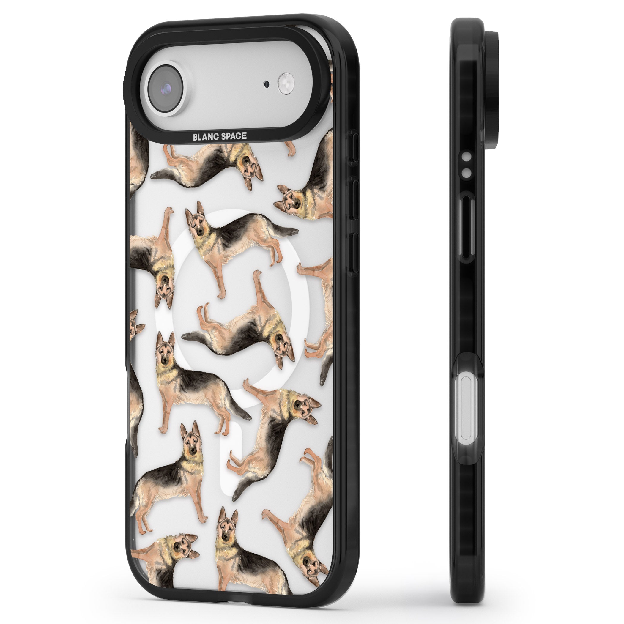 German Shepherd Pattern Classic iPhone 17 Air Impact Pro Black Phone Case Side Profile