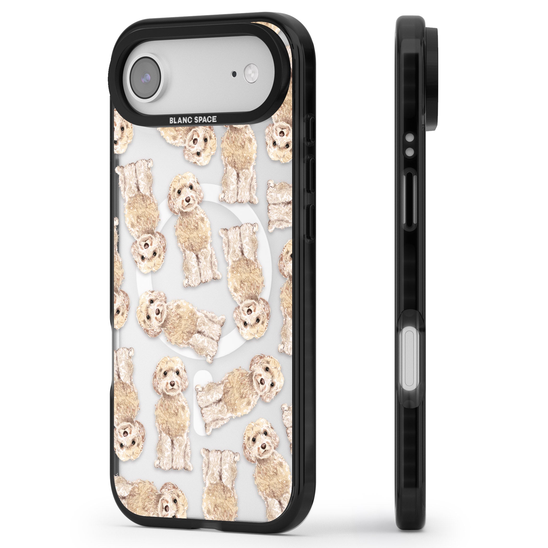 Cockapoo Patterned iPhone 17 Air Impact Pro Black Phone Case Side Profile