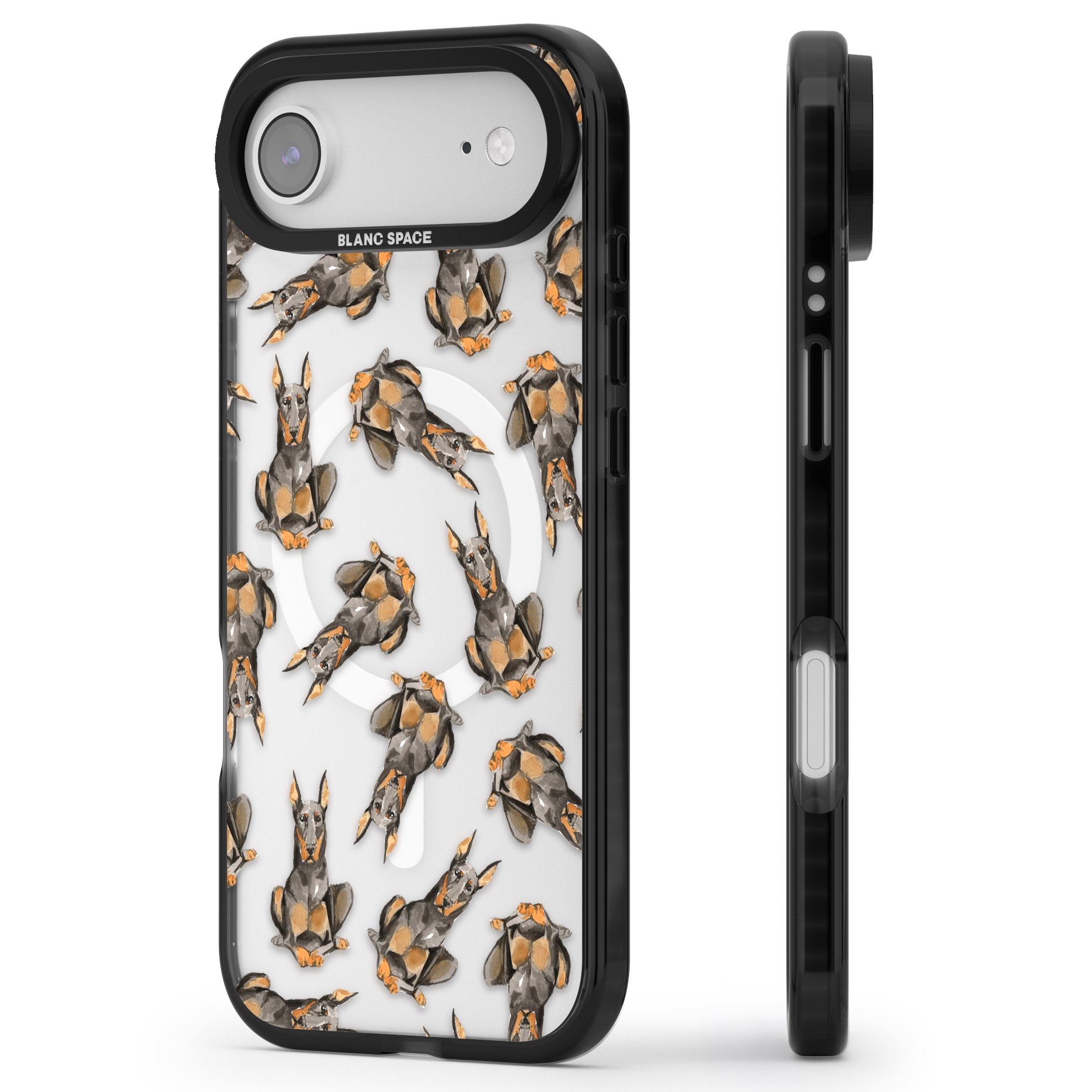 Doberman Watercolor Dog iPhone 17 Air Impact Pro Black Phone Case Side Profile