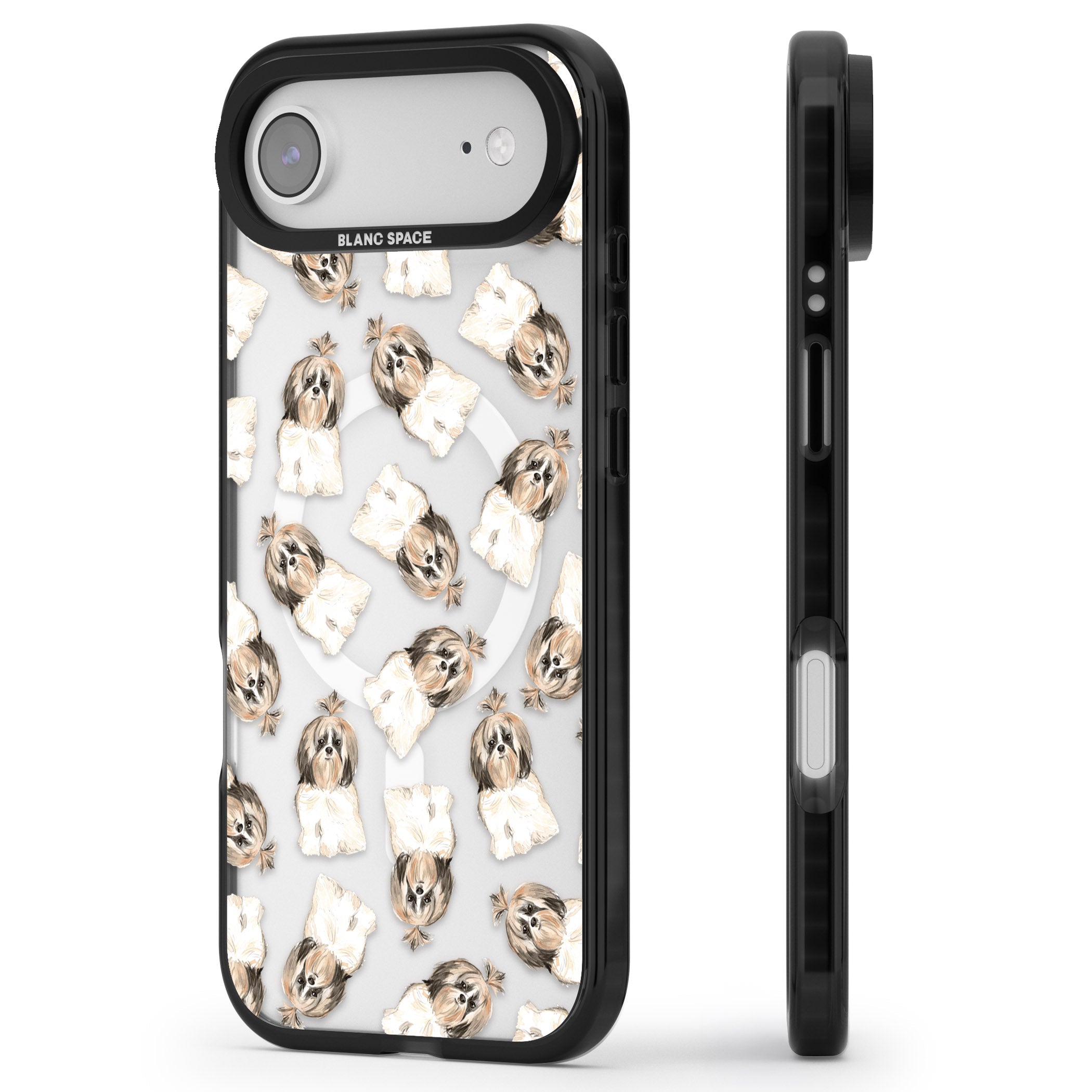 Shih Tzu Pattern Long Hair iPhone 17 Air Impact Pro Black Phone Case Side Profile