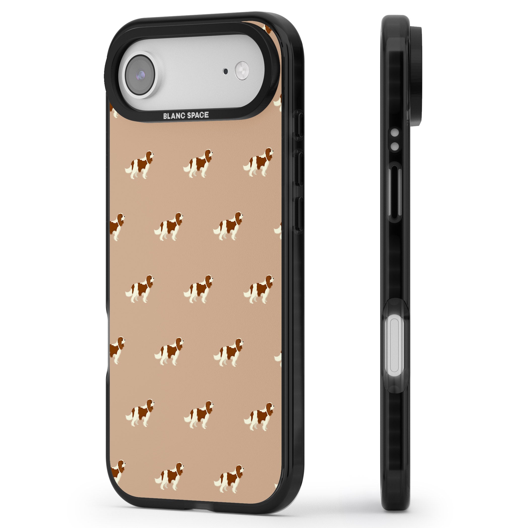 Cavalier Spaniel Pattern iPhone 17 Air Impact Pro Black Phone Case Side Profile