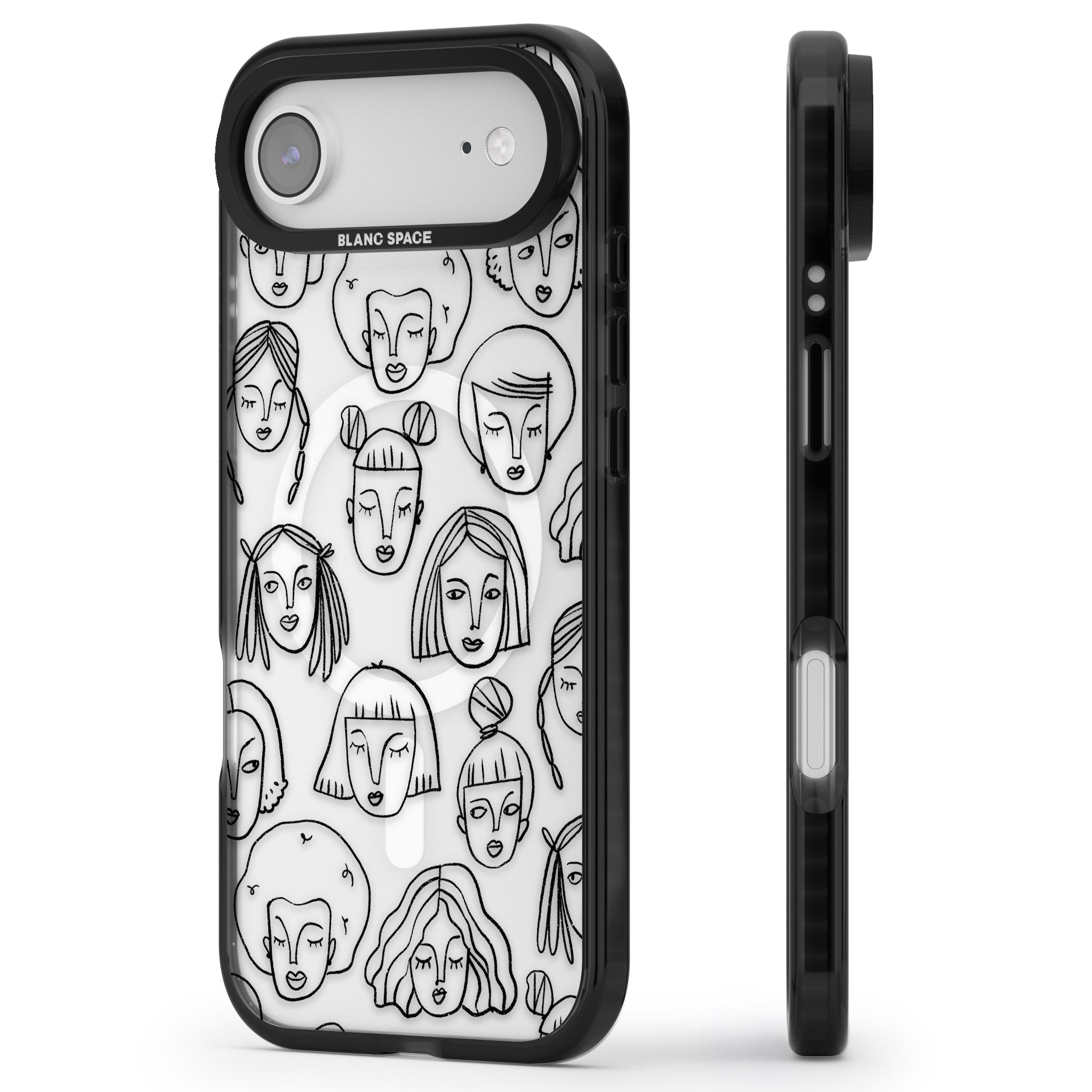 Doodle Face iPhone 17 Air Impact Pro Black Phone Case Side Profile