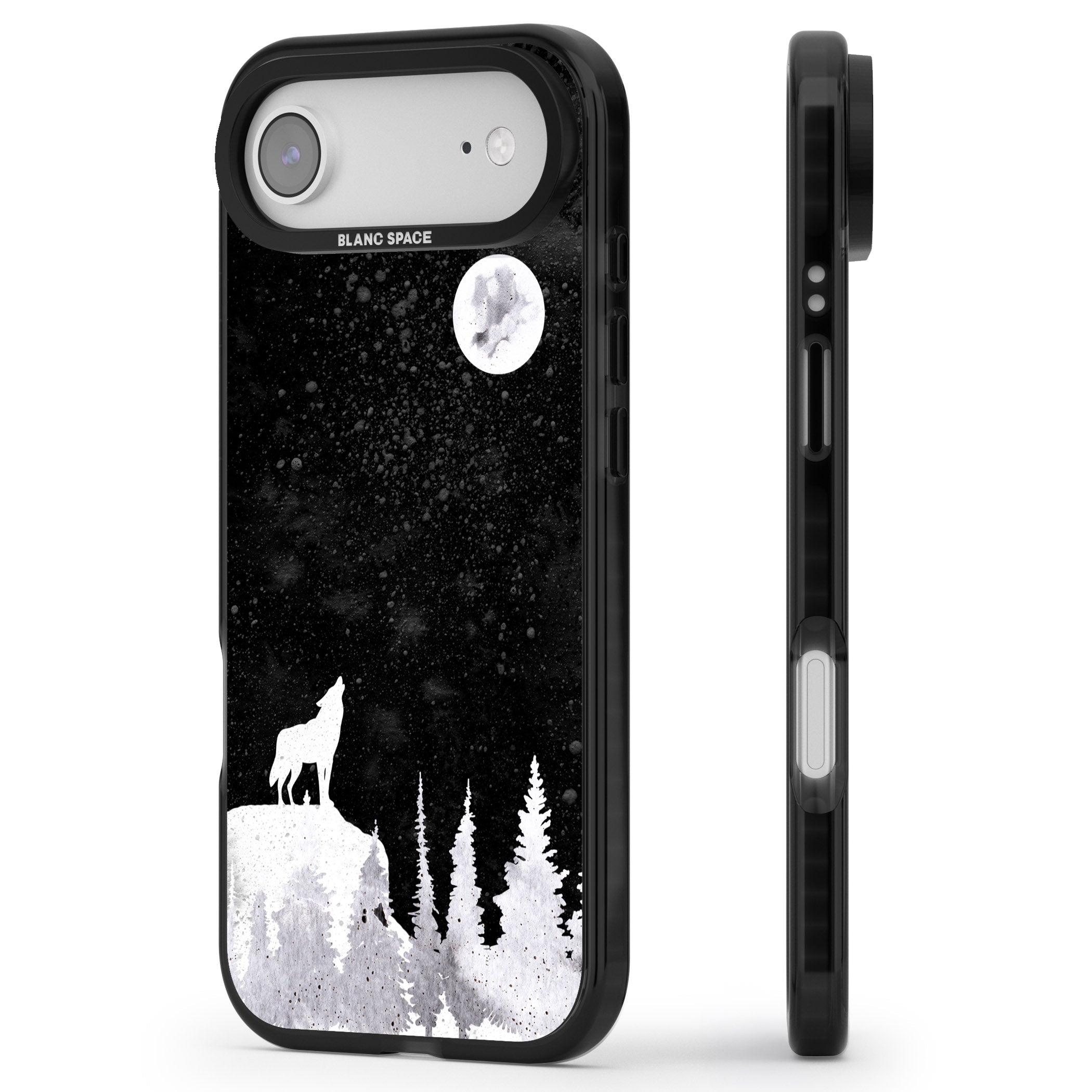 Moon Phases: Wolf & Full Moon iPhone 17 Air Impact Pro Black Phone Case Side Profile