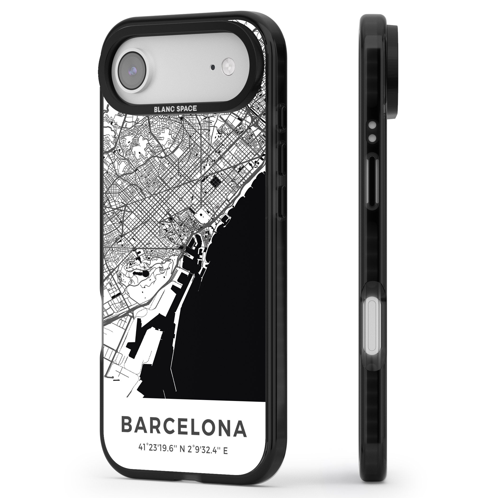 Barcelona Map iPhone 17 Air Impact Pro Black Phone Case Side Profile