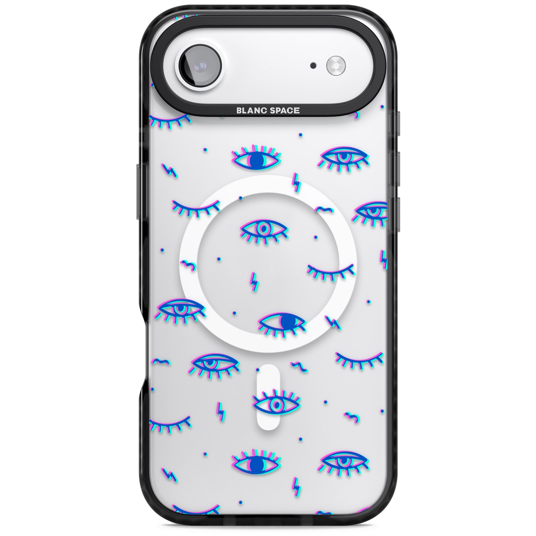 Duotone Psychedelic Eyes iPhone 17 Air Impact Pro Black Phone Case