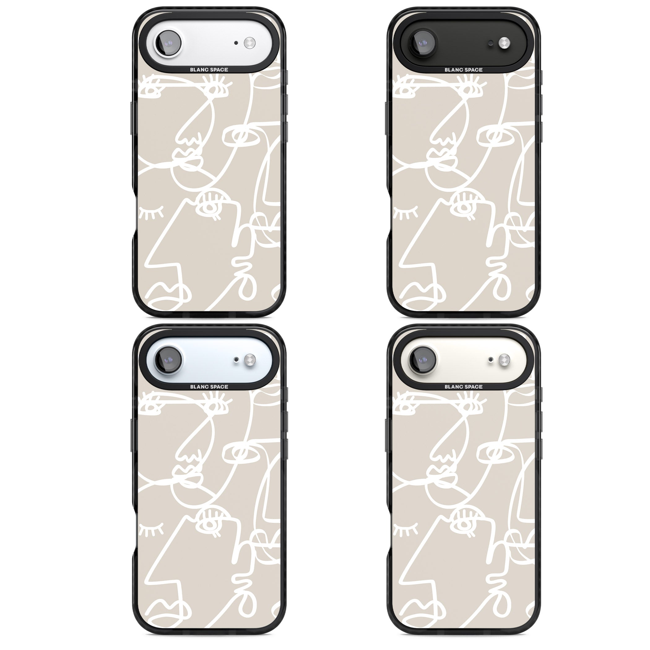 Abstract Line Art White Beige iPhone 17 Air Impact Pro Black Phone Case APT Impact Protection