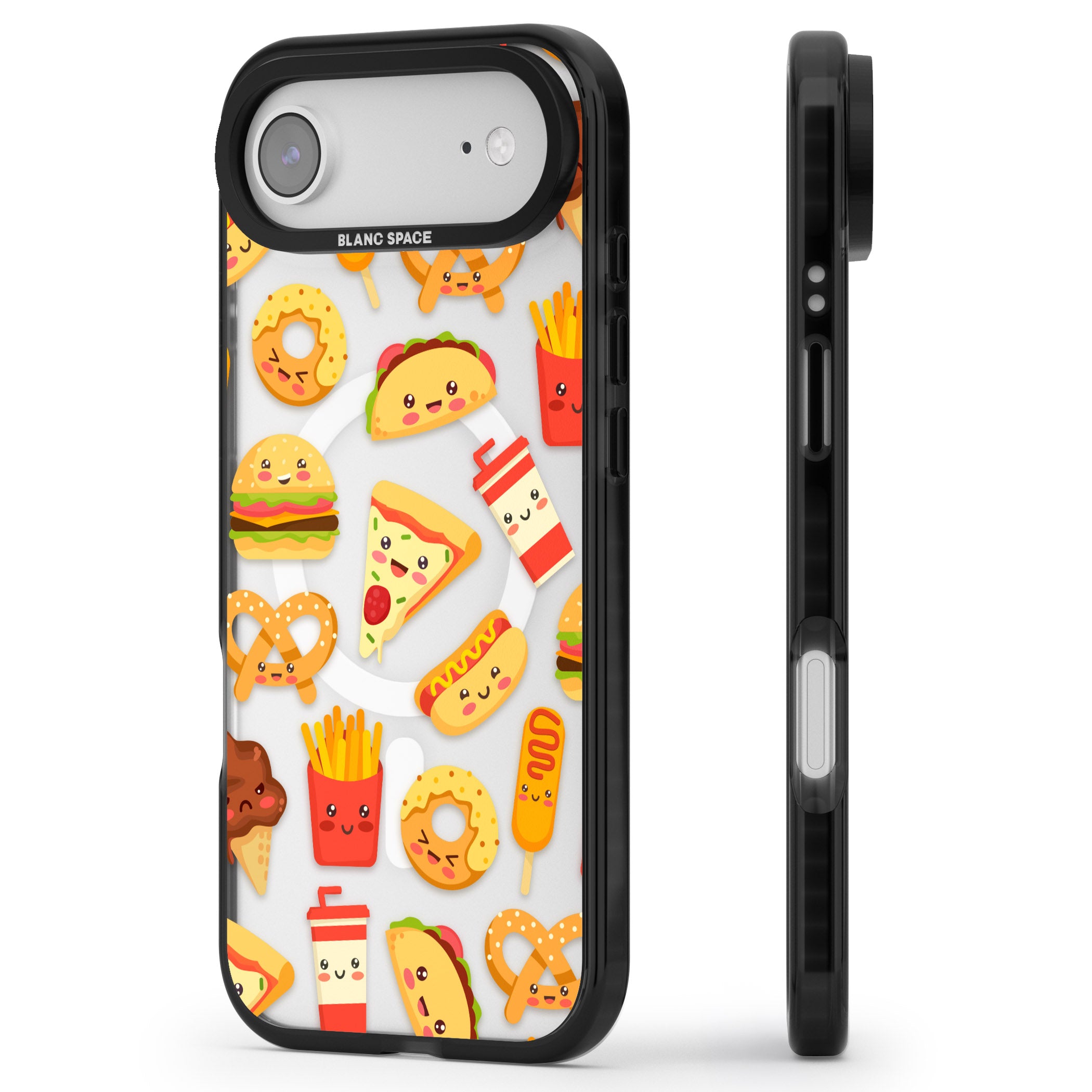Fast Food Patterns Kawaii Fast Food Mix iPhone 17 Air Impact Pro Black Phone Case Side Profile