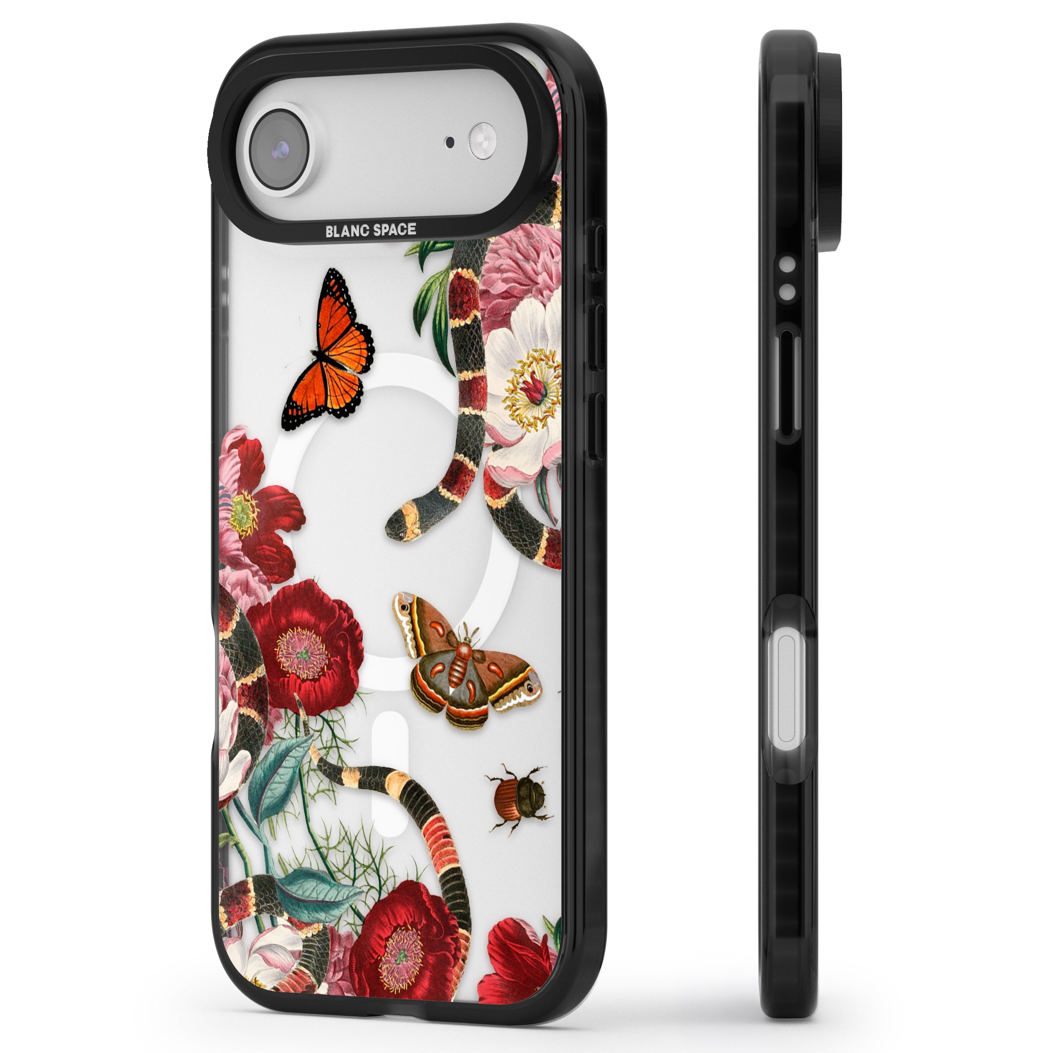 Botanical Snake iPhone 17 Air Impact Pro Black Phone Case Side Profile