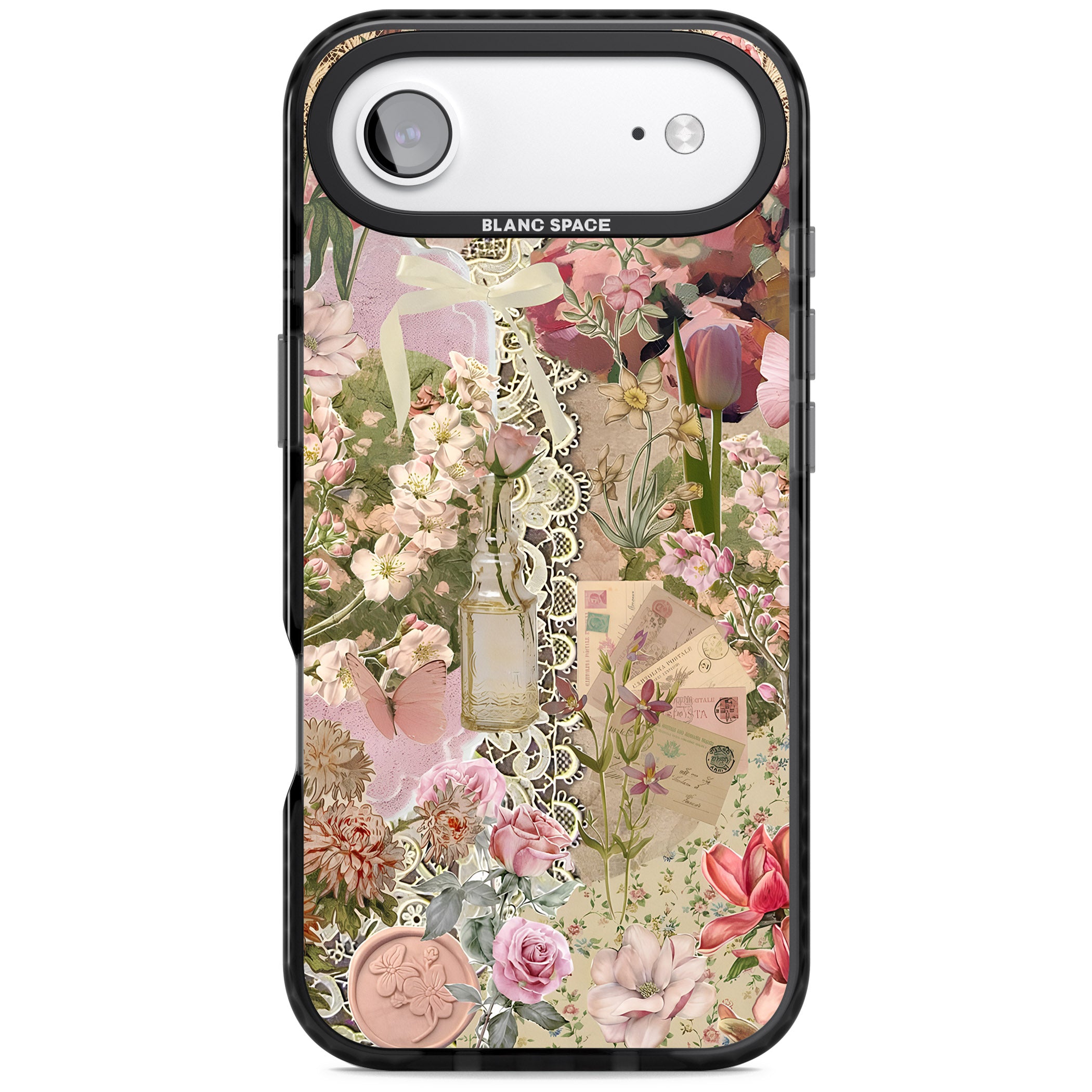 Soft Pink Flower Collage iPhone 17 Air Impact Pro Black Phone Case