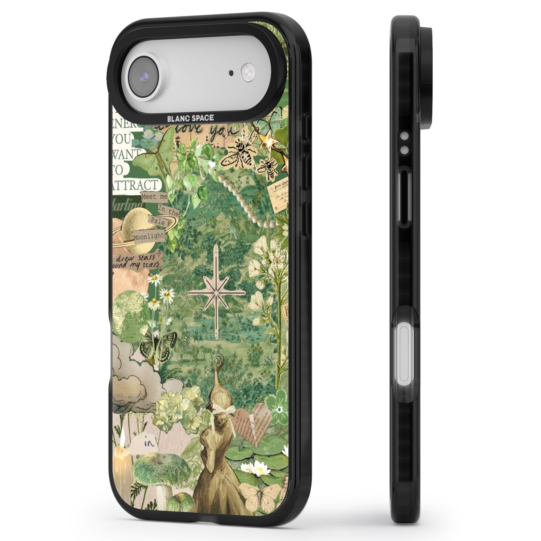 Green Vintage Collage iPhone 17 Air Impact Pro Black Phone Case Side Profile