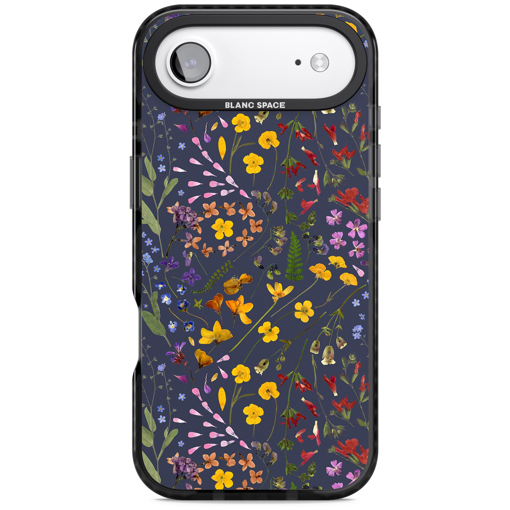Wildflower Leaves Cluster Navy iPhone 17 Air Impact Pro Black Phone Case