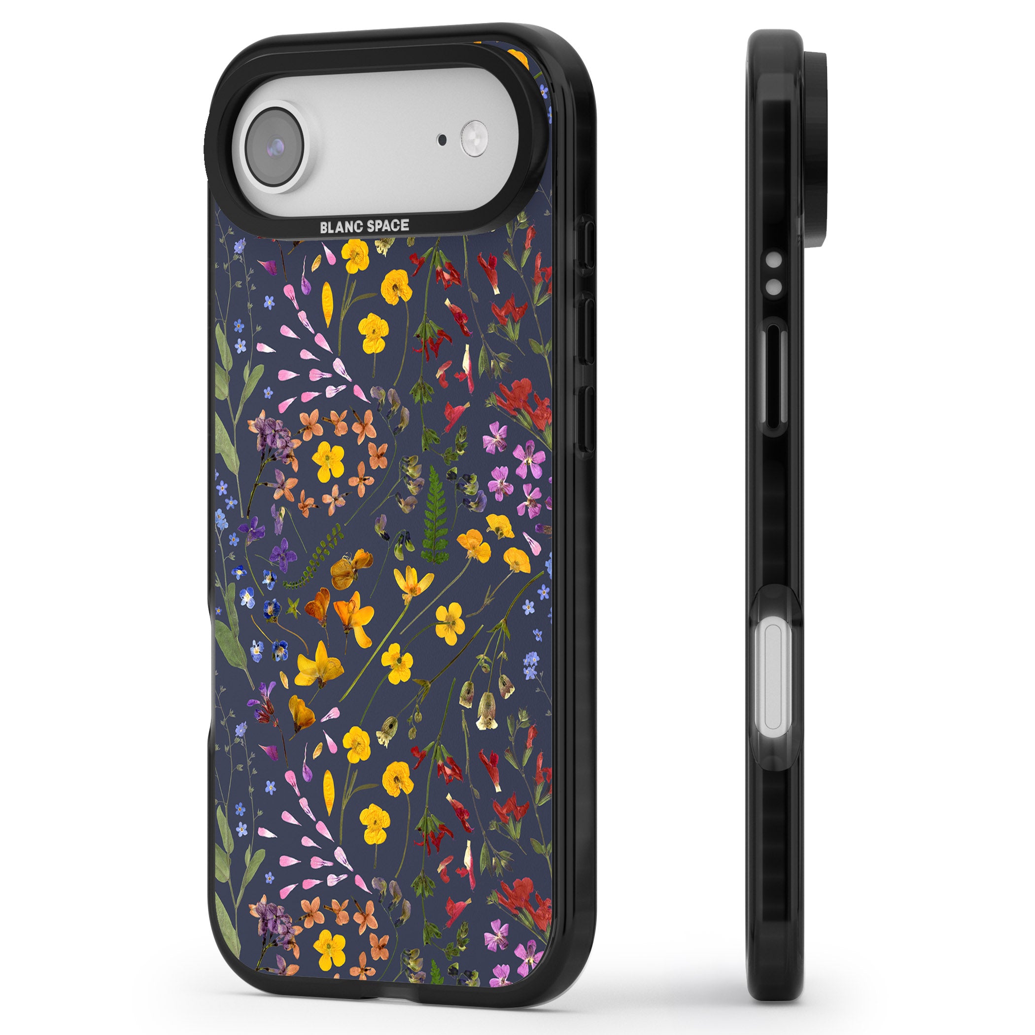 Wildflower Leaves Cluster Navy iPhone 17 Air Impact Pro Black Phone Case Side Profile