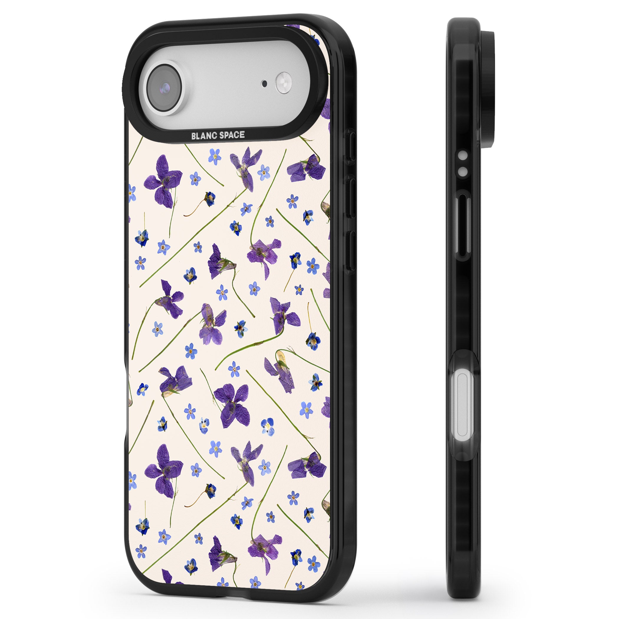 Violet Floral Dream Cream iPhone 17 Air Impact Pro Black Phone Case Side Profile