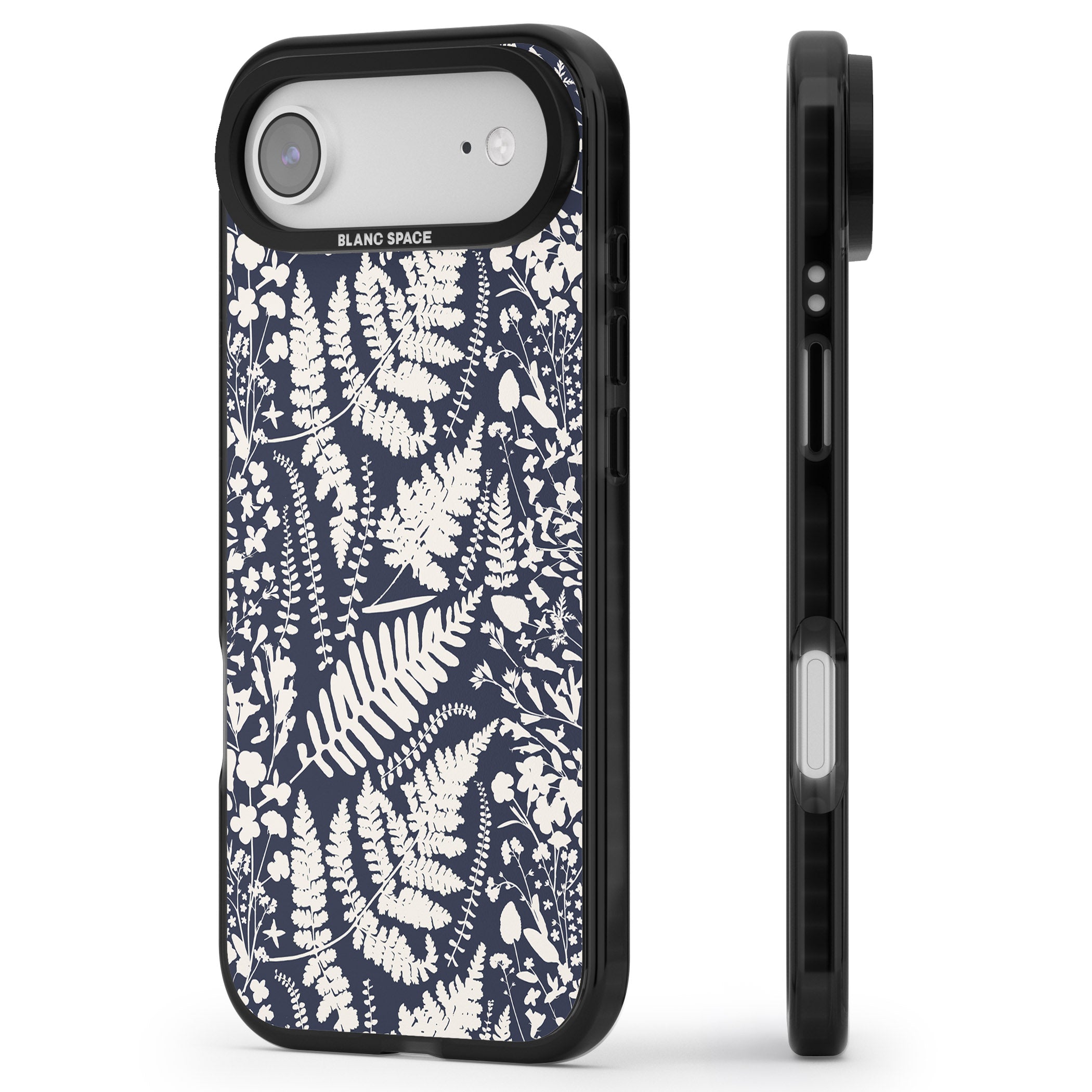 Wildflowers & Ferns On Navy iPhone 17 Air Impact Pro Black Phone Case Side Profile