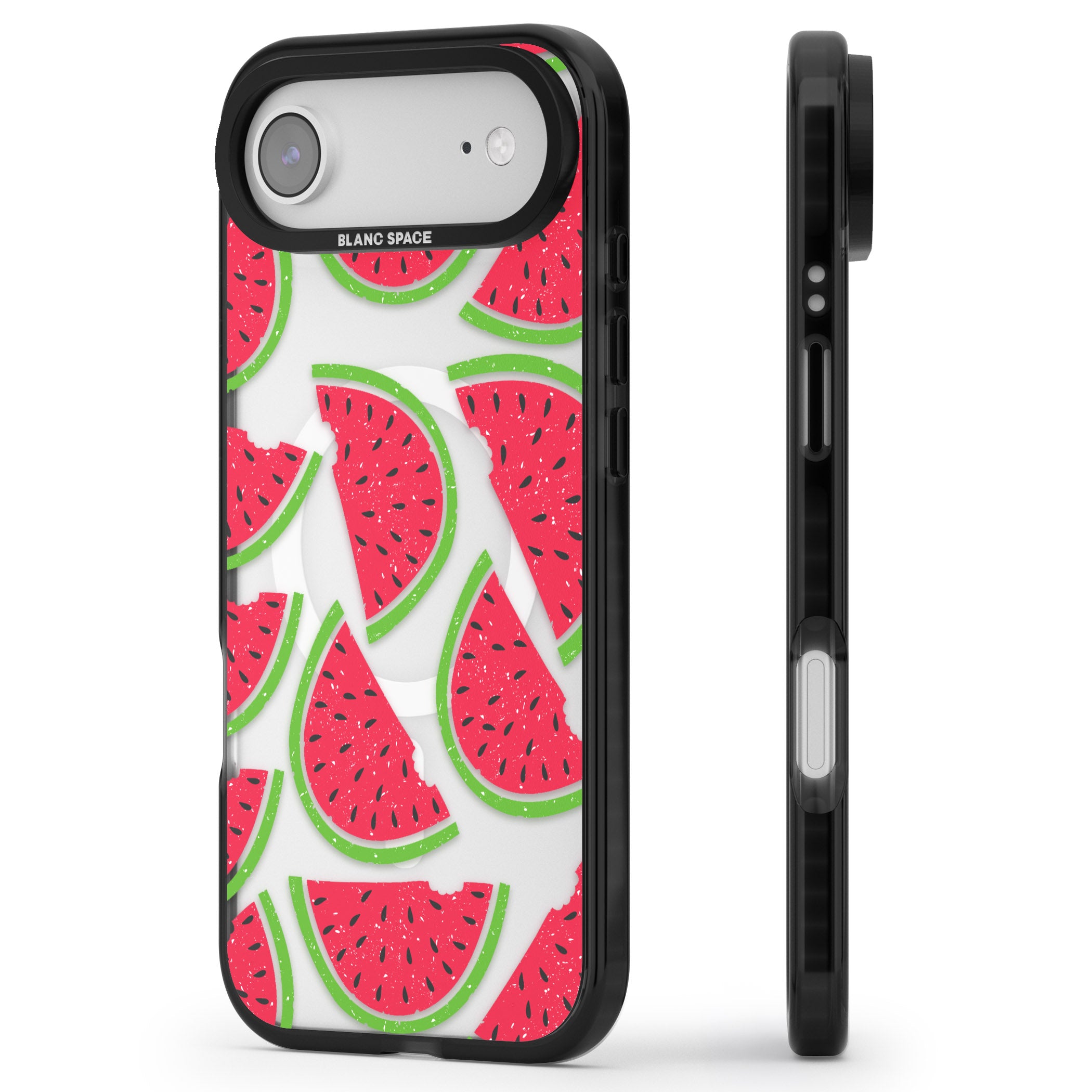 Watermelon Pattern iPhone 17 Air Impact Pro Black Phone Case Side Profile