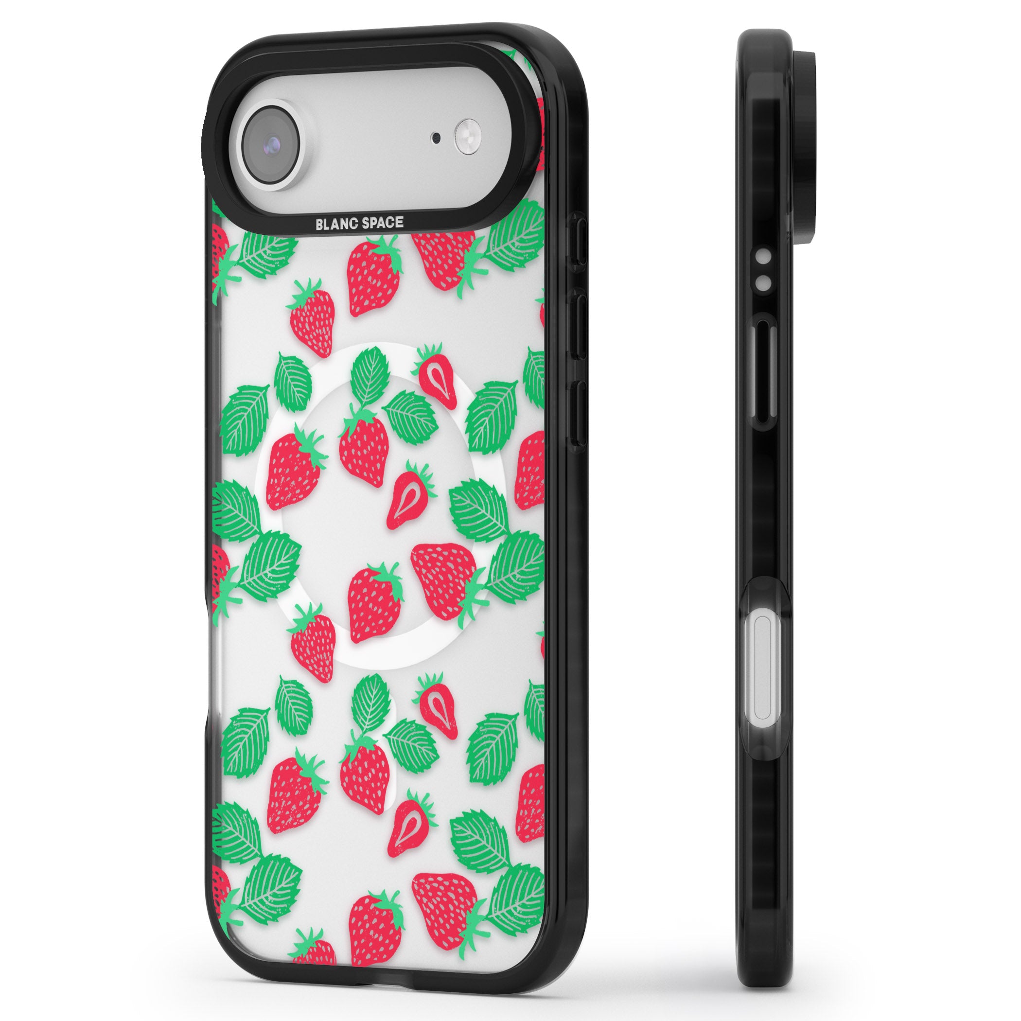 Strawberry Delight iPhone 17 Air Impact Pro Black Phone Case Side Profile
