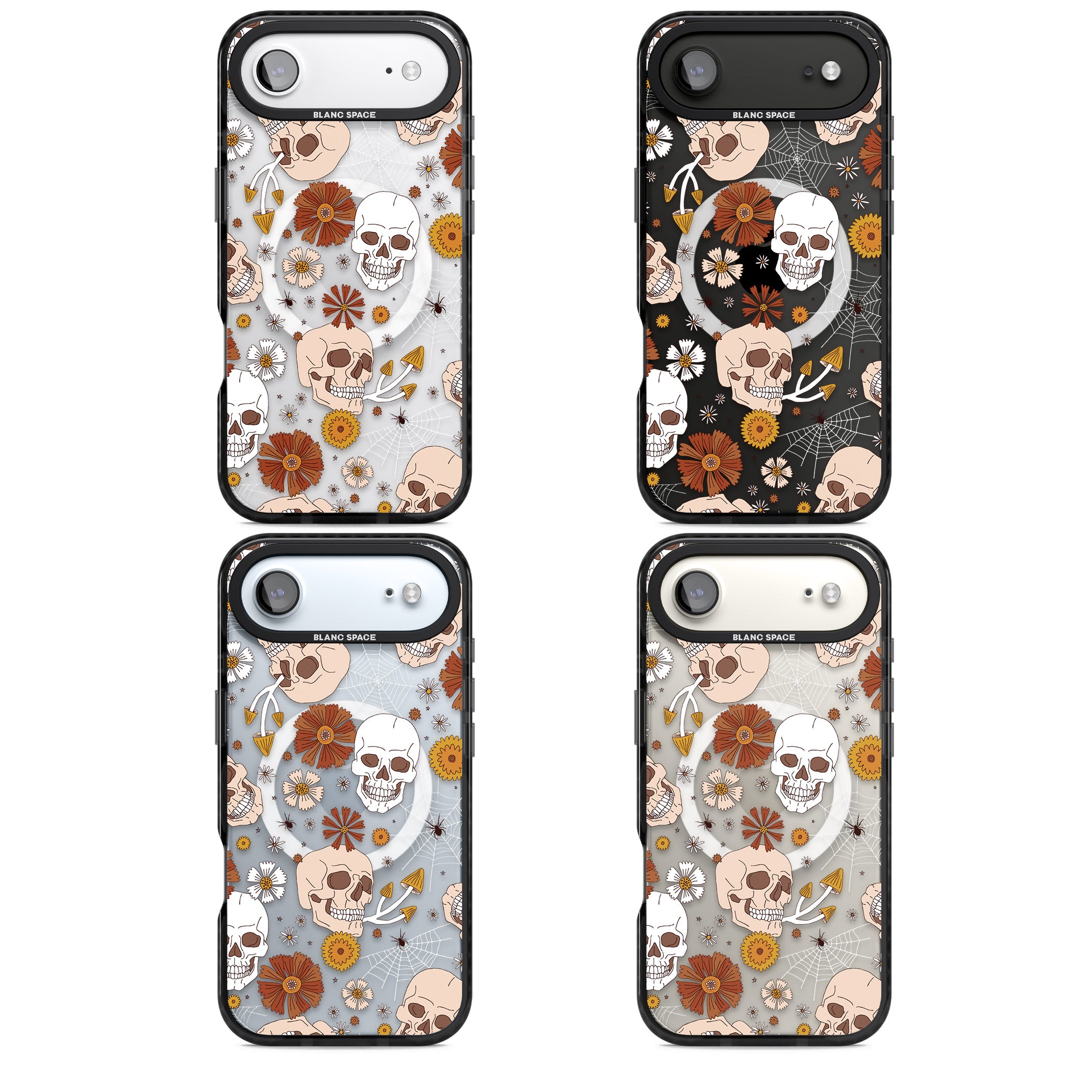 Halloween Skulls And Flowers iPhone 17 Air Impact Pro Black Phone Case APT Impact Protection