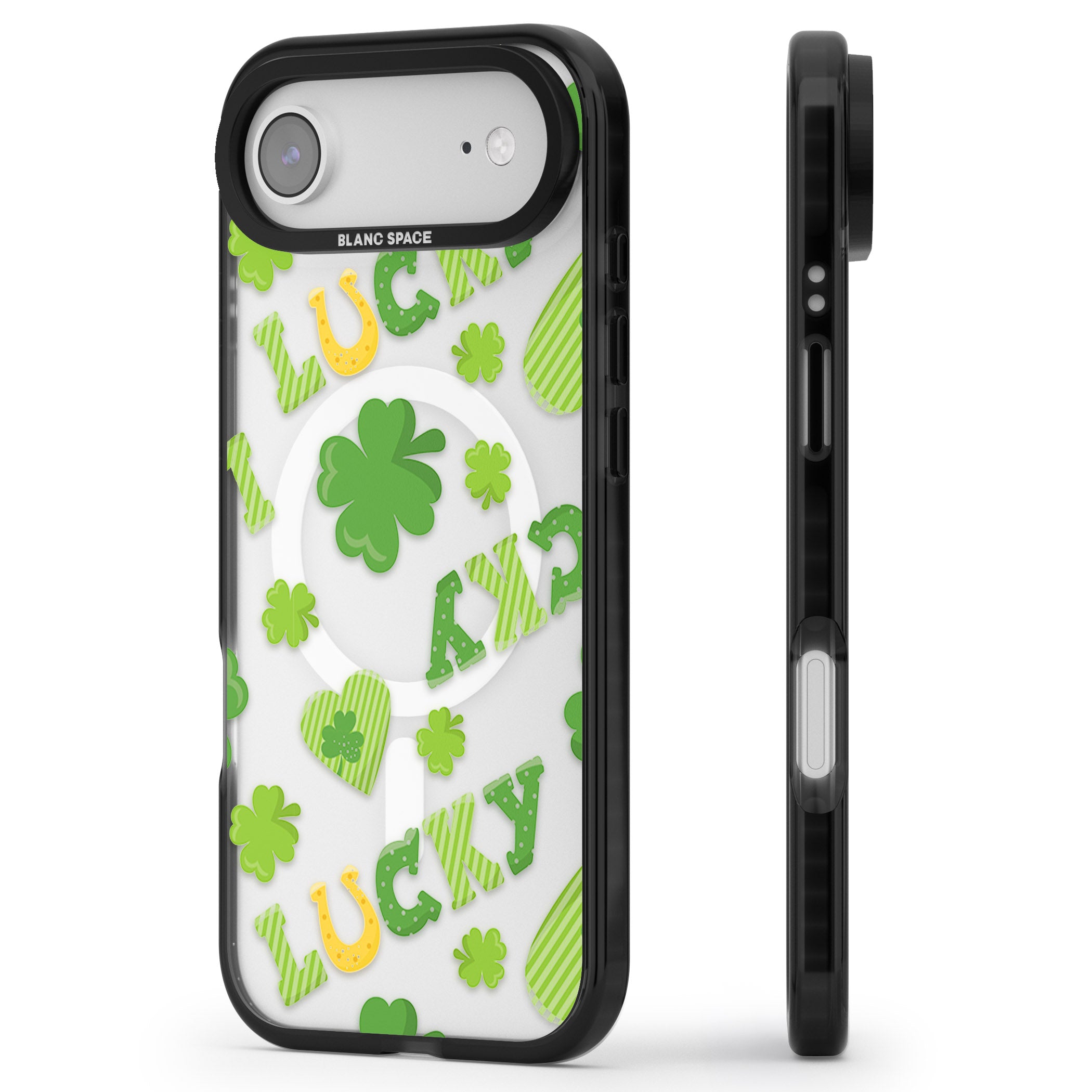 Lucky Irish Clover iPhone 17 Air Impact Pro Black Phone Case Side Profile