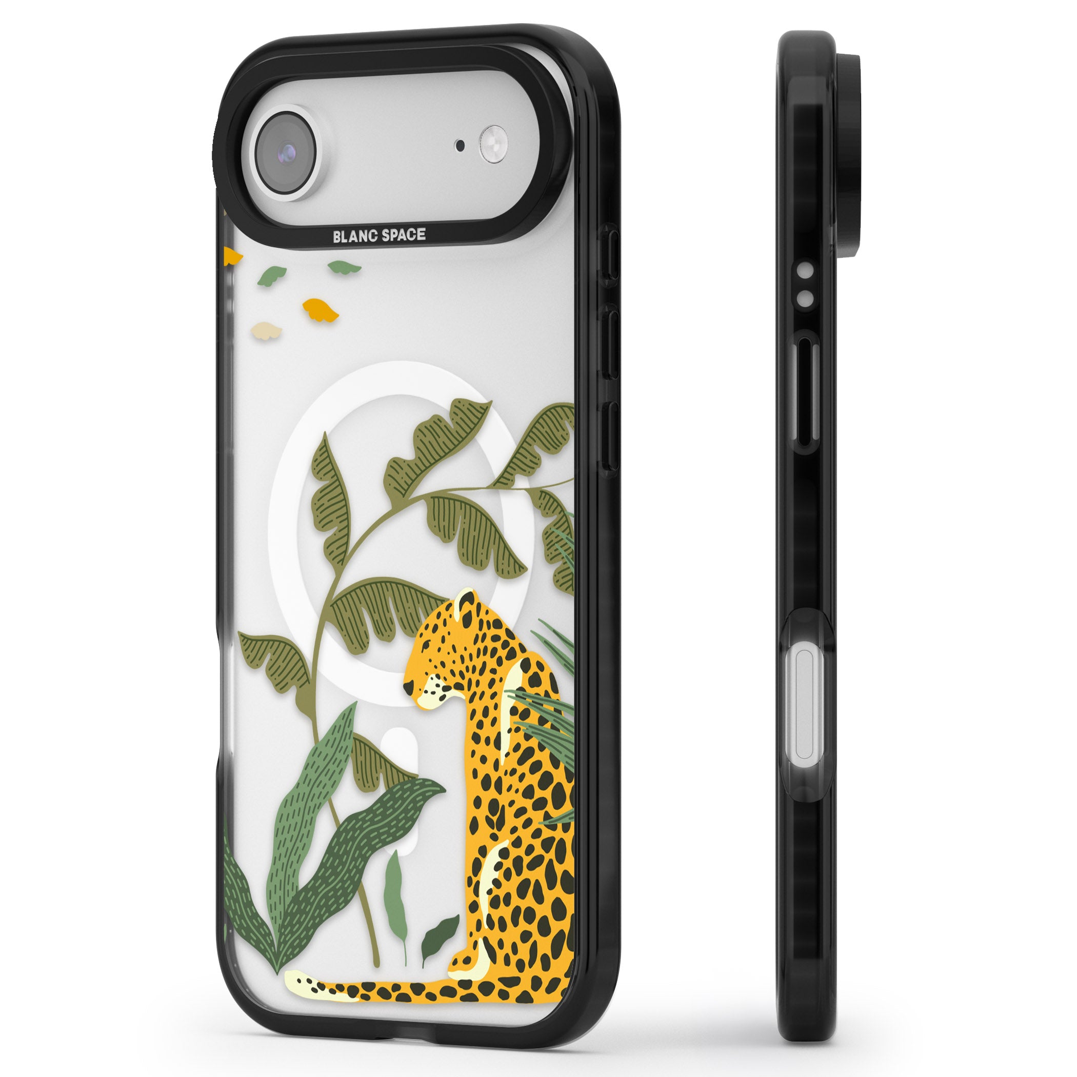 Large Jungle Cat Pattern iPhone 17 Air Impact Pro Black Phone Case Side Profile