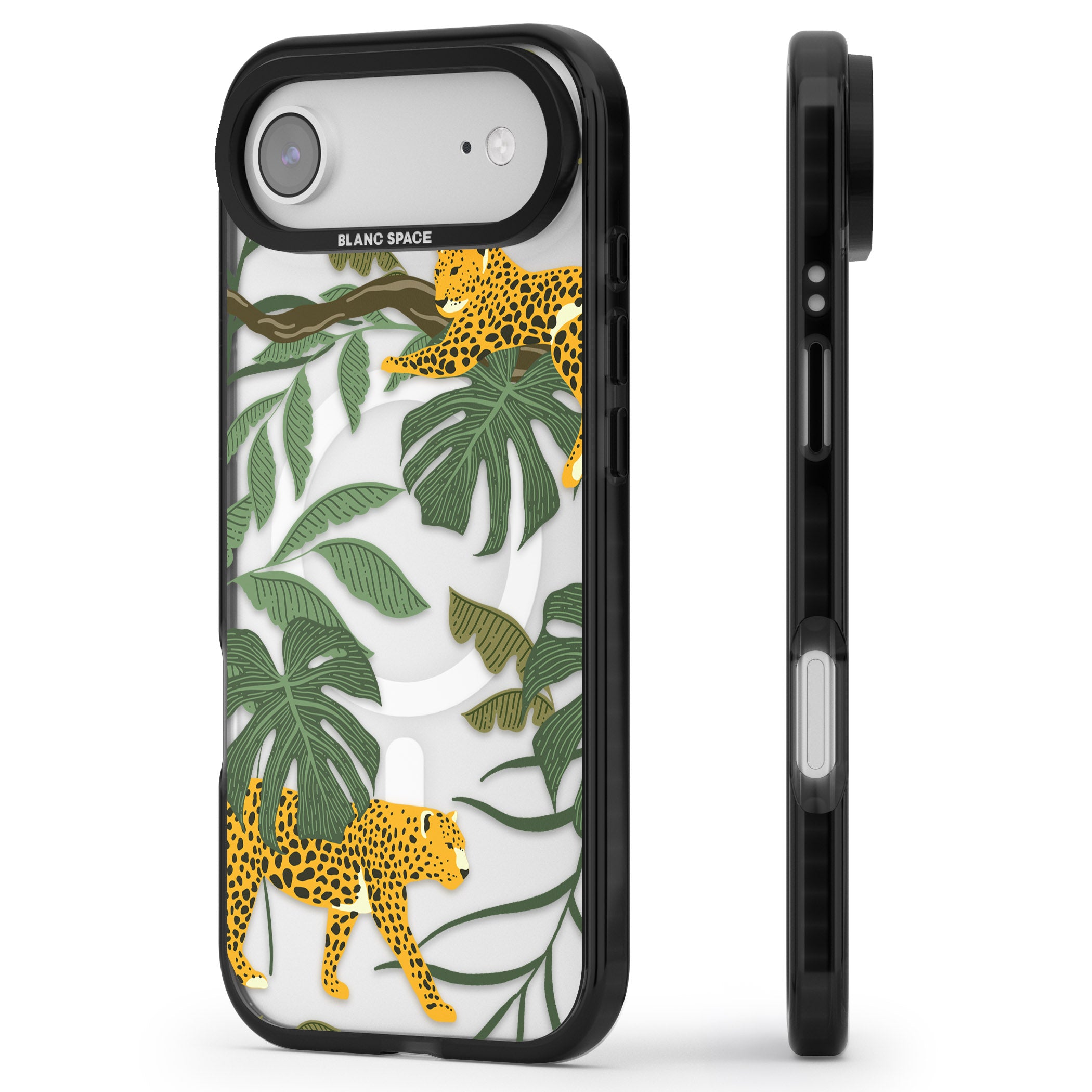Jungle Cat Pattern iPhone 17 Air Impact Pro Black Phone Case Side Profile
